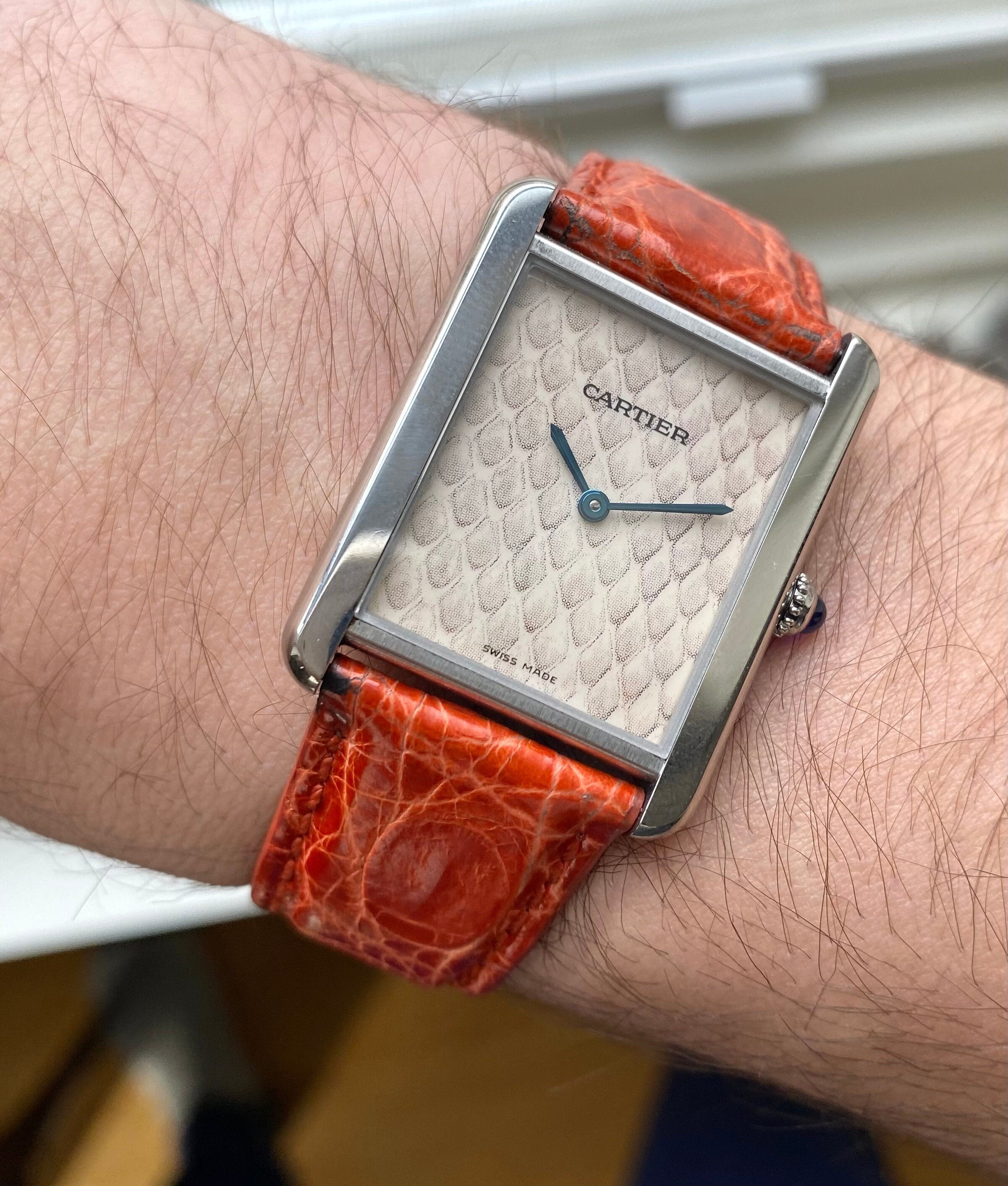 Cartier Tank Solo Ref 3169 Quartz 90s Oversized Tank Rare Cream Python Dial 27mm Watch