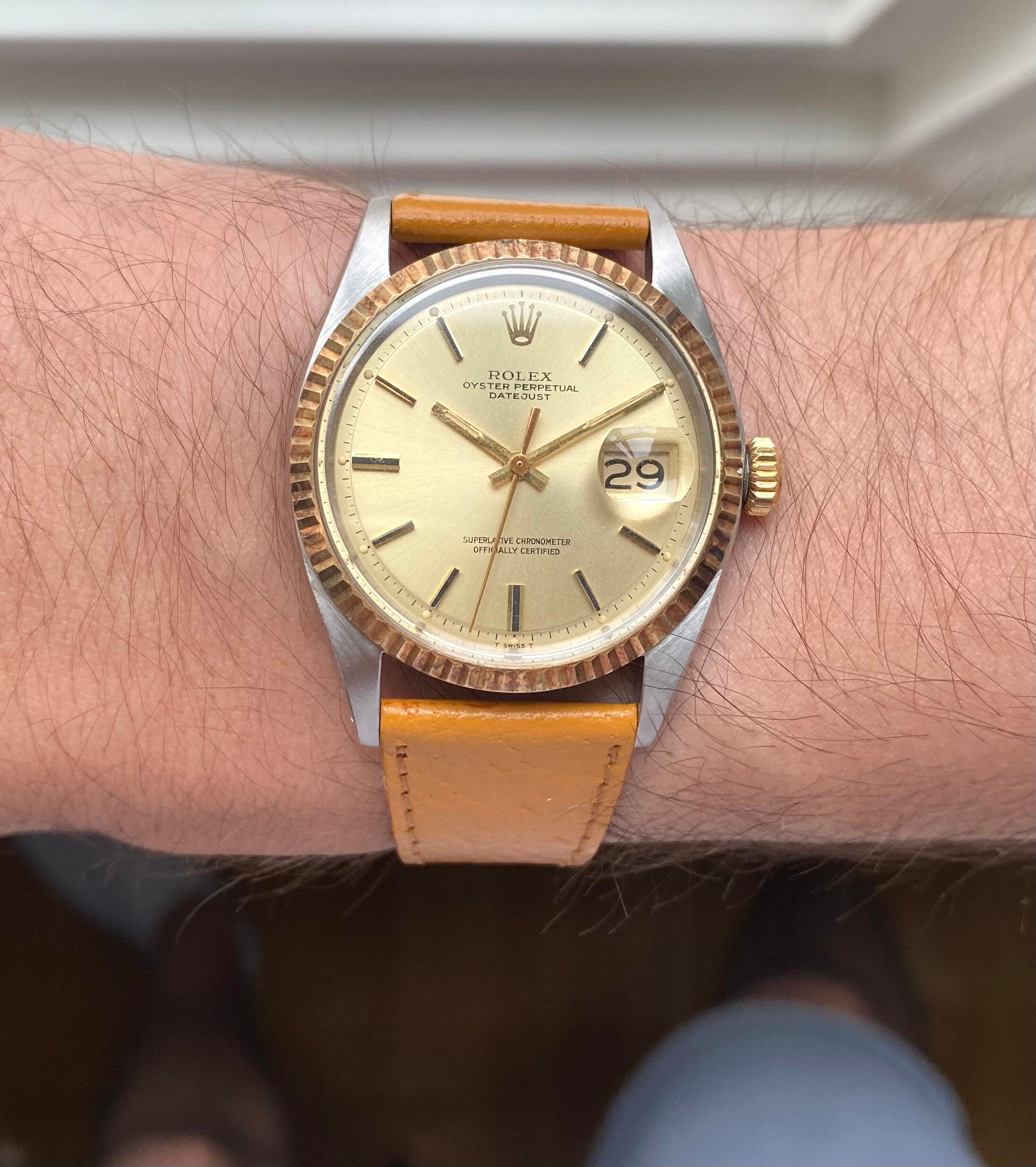 Vintage Rolex Datejust Ref 1601 70s Automatic Two Tone Champagne Dial 36mm Watch