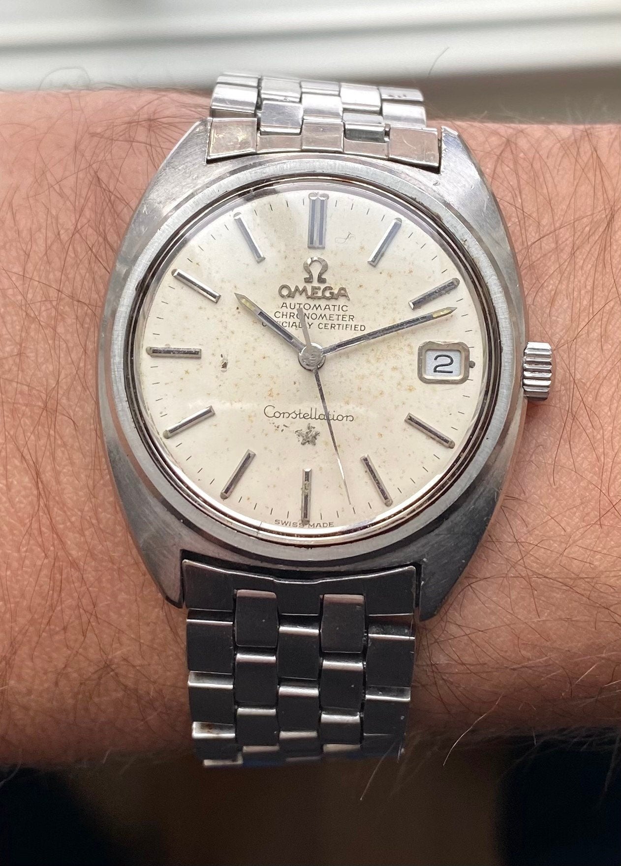 Vintage Omega Constellation Chronometer Automatic Silver Dial C-Case Watch