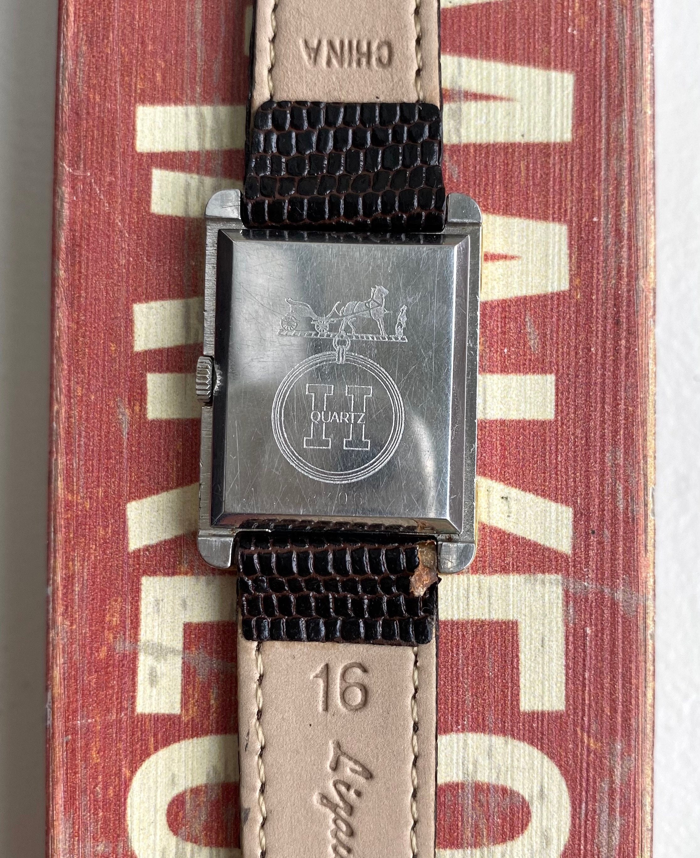 Vintage Hermes Tank 80s Tank Quartz Champagne Dial Two Tone Steel Case Watch