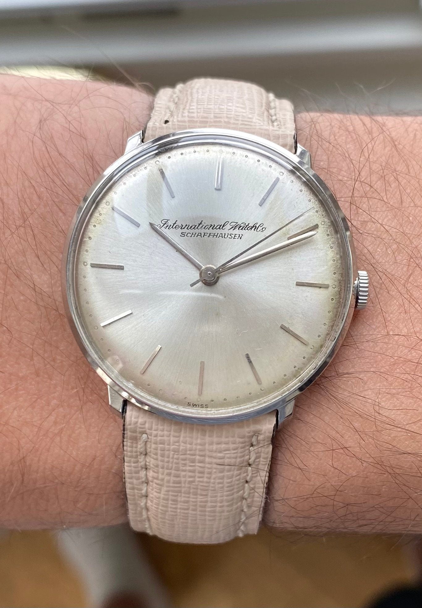 Vintage IWC Manual Wind Silver Sunburst Dial Steel Case 60s Watch