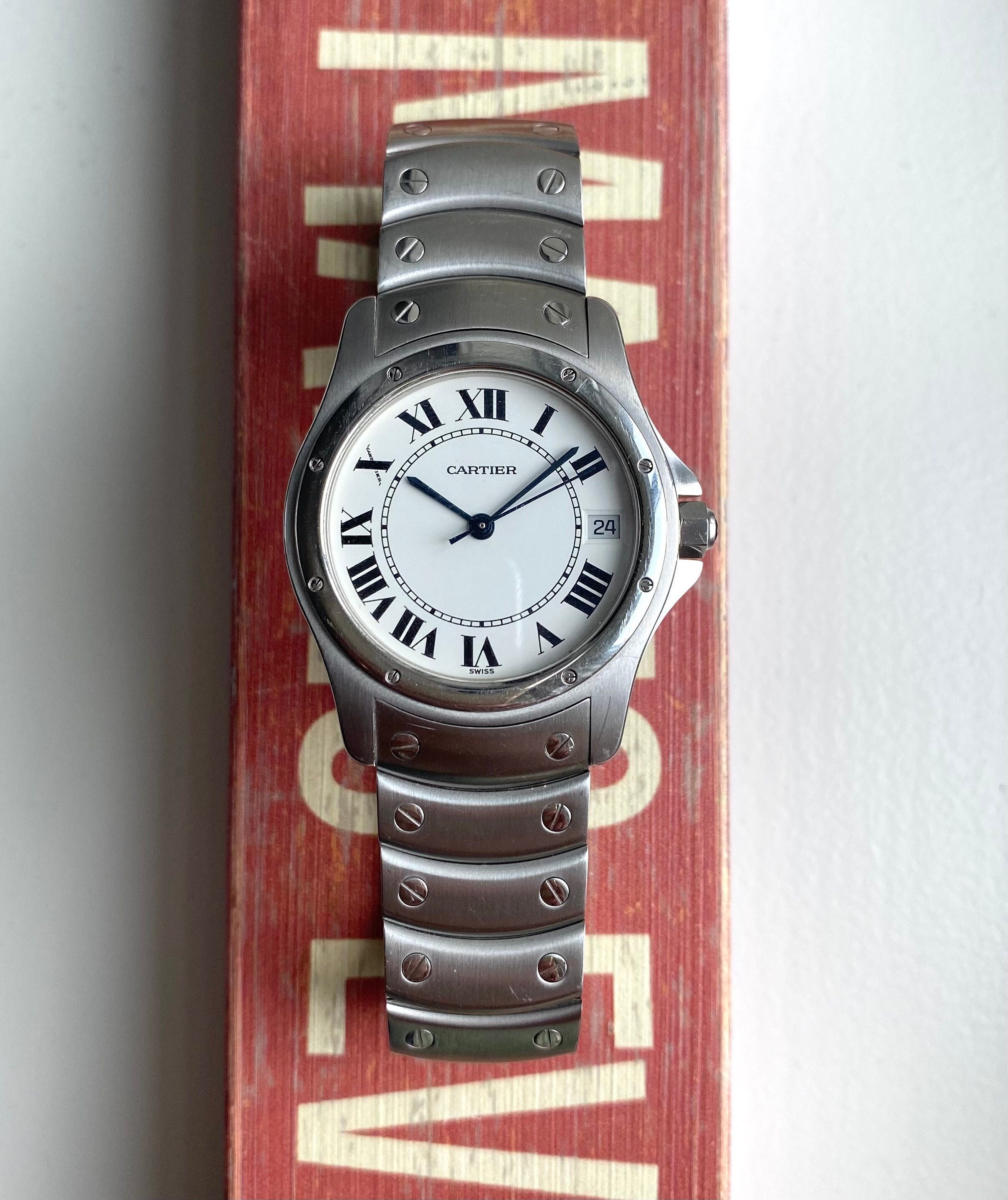Cartier Santos Round Ref 1920 Automatic 33mm White Roman Numeral Dial Watch