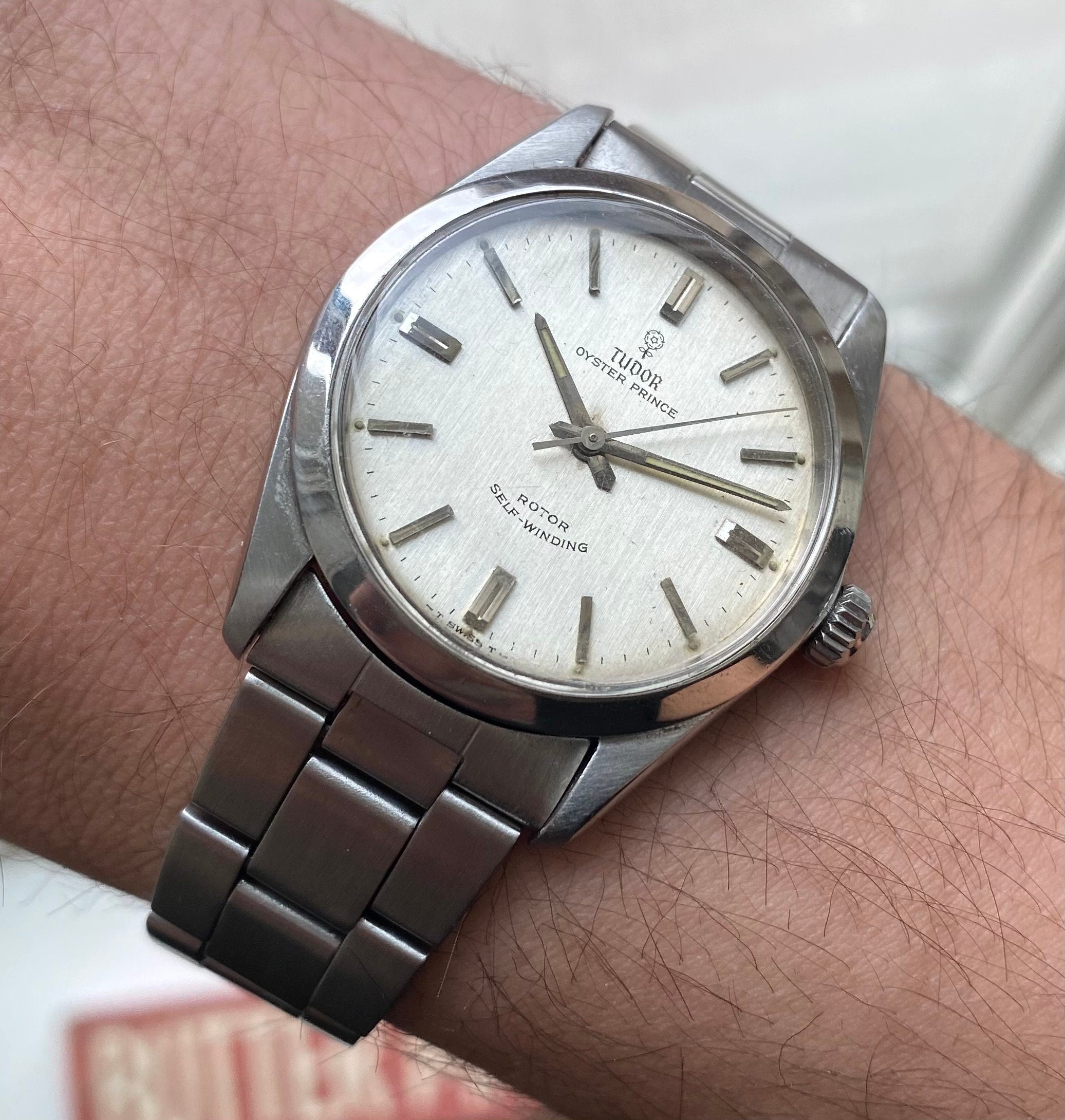 Vintage Tudor Oysterprince 60s Automatic Silver Rose Dial Steel Case Watch