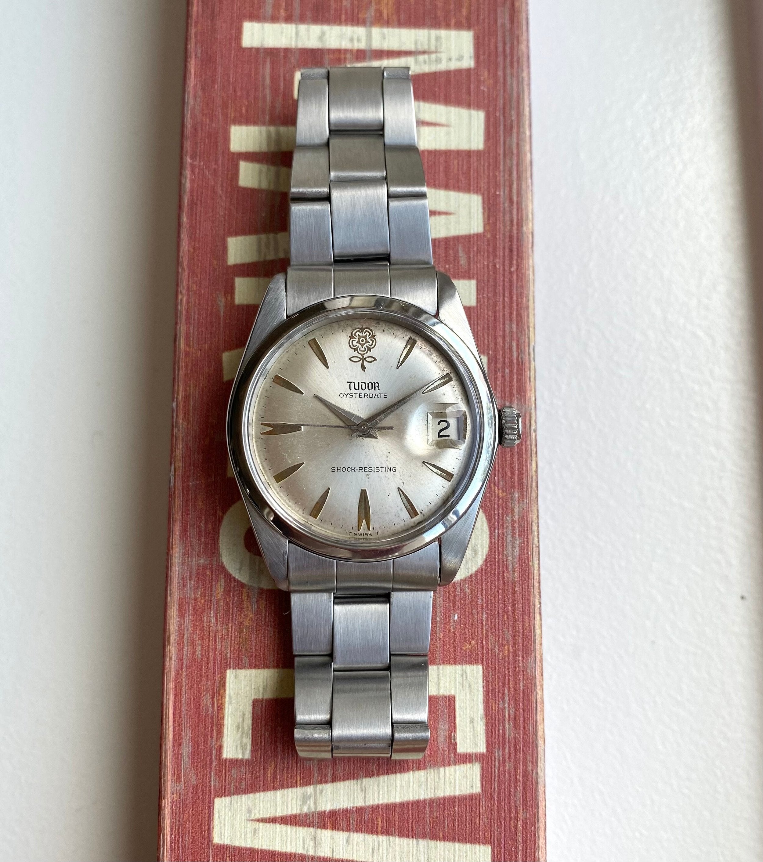 Vintage 60s Tudor Oysterdate Manual Wind Silver Rose Dial Oyster 34mm Watch
