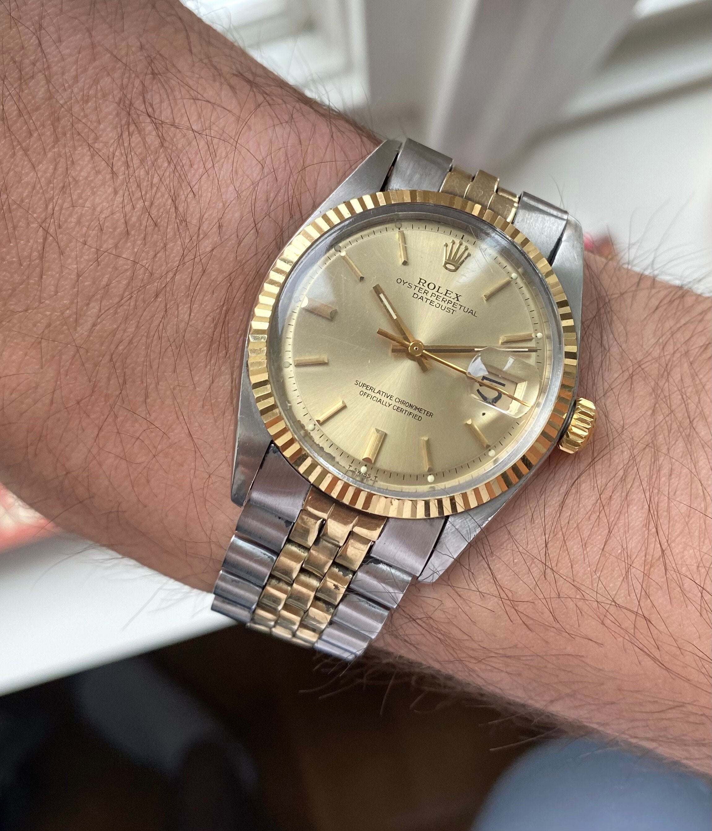 Vintage Rolex Datejust Ref 1601 70s Automatic Two Tone Champagne Dial 36mm Watch