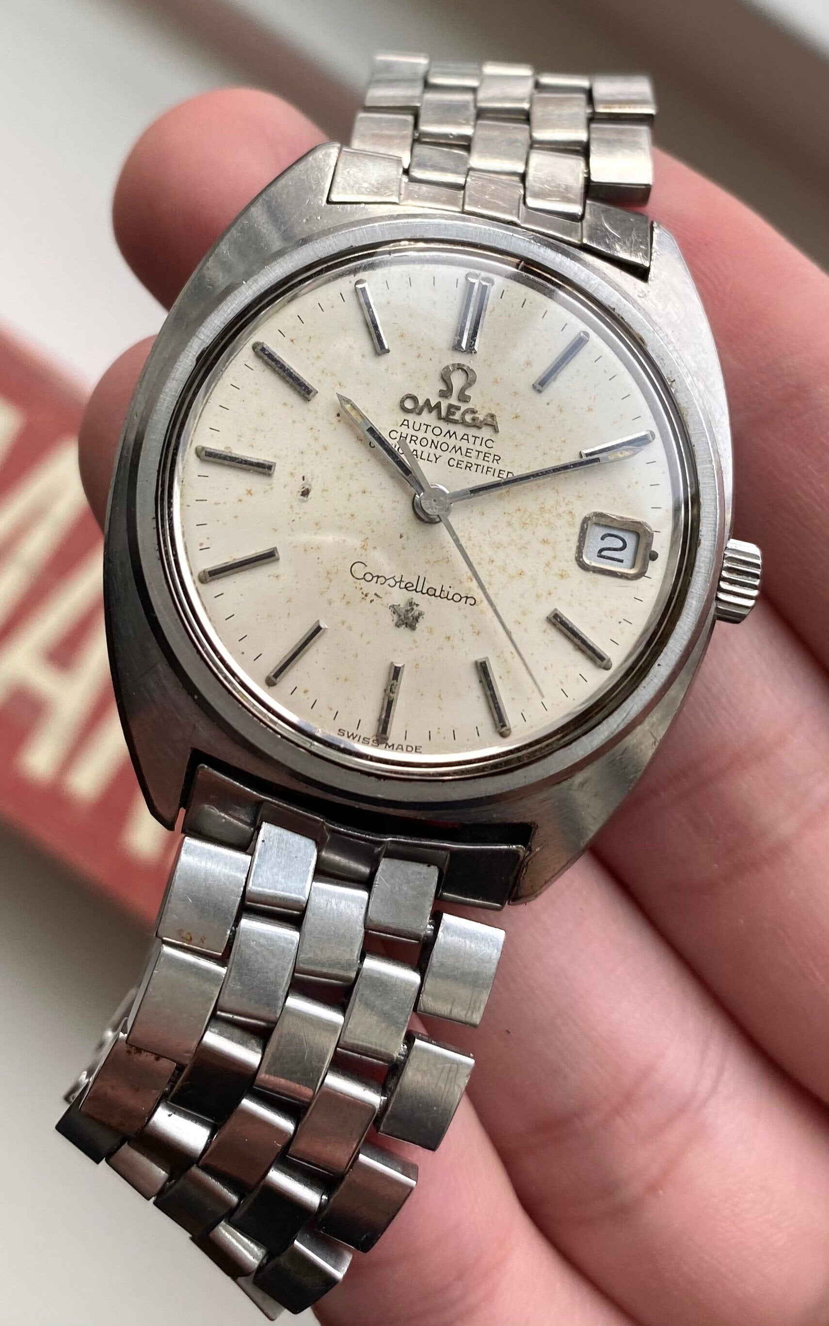 Vintage Omega Constellation Chronometer Automatic Silver Dial C-Case Watch
