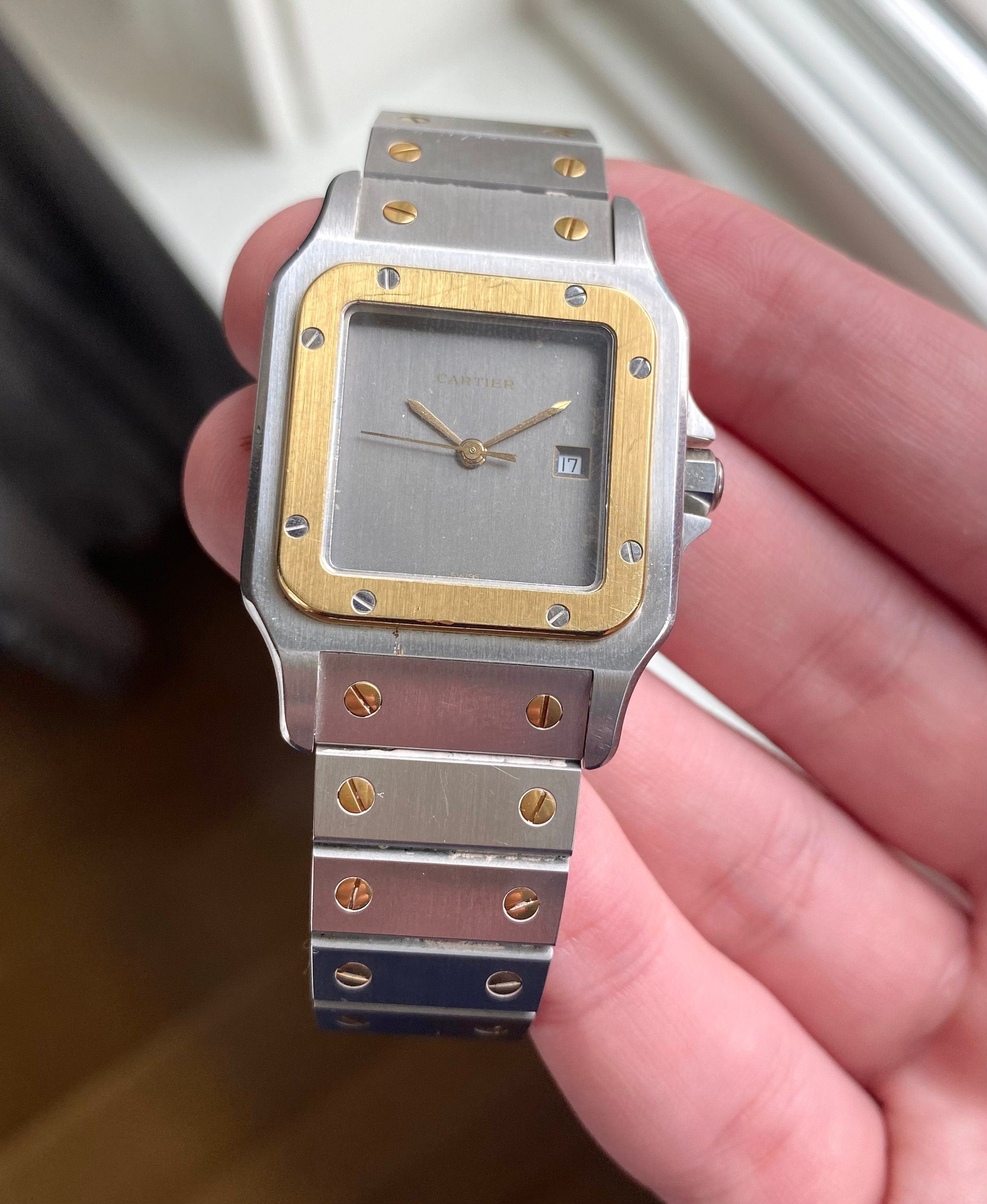 Cartier Santos 80s Ref 2961 Automatic Two Tone Grey Dial Steel Case 29mm Watch