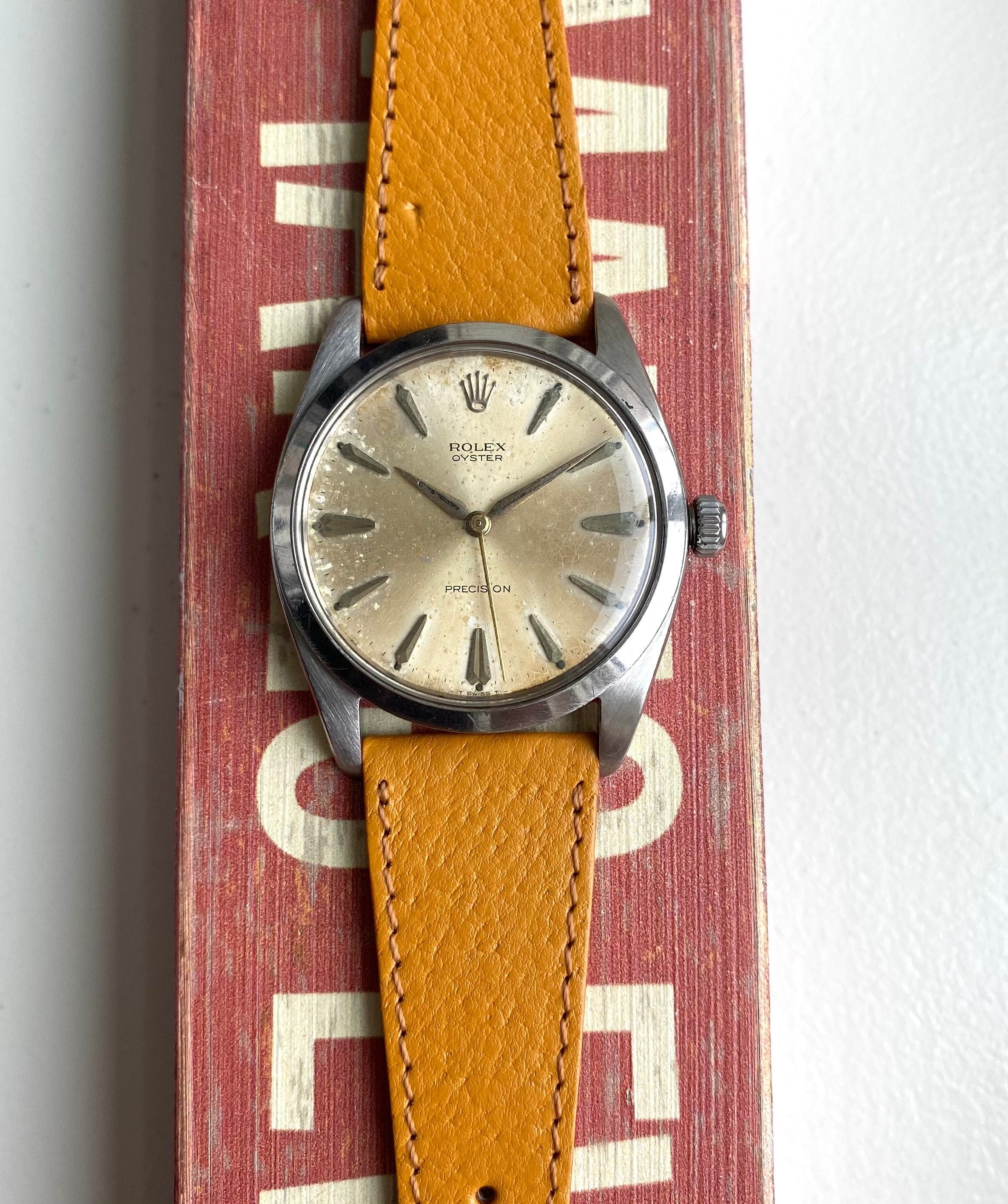 Vintage Rolex Oysterprecision 50s Ref 6424 Patina Dial Oyster Case Manual Wind 36mm Watch