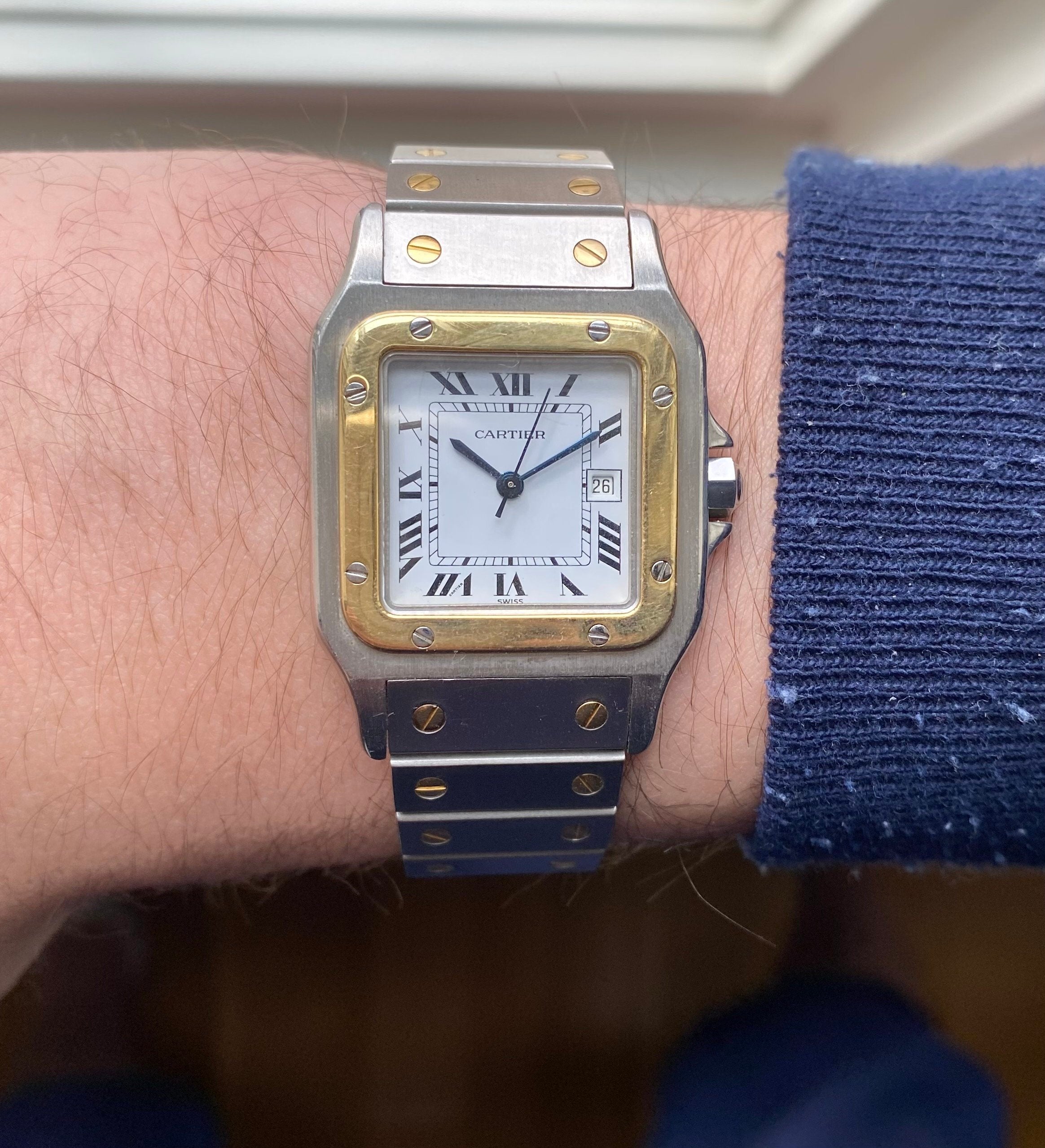 Cartier Santos 80s Vintage Automatic Two Tone White Roman Numeral Dial