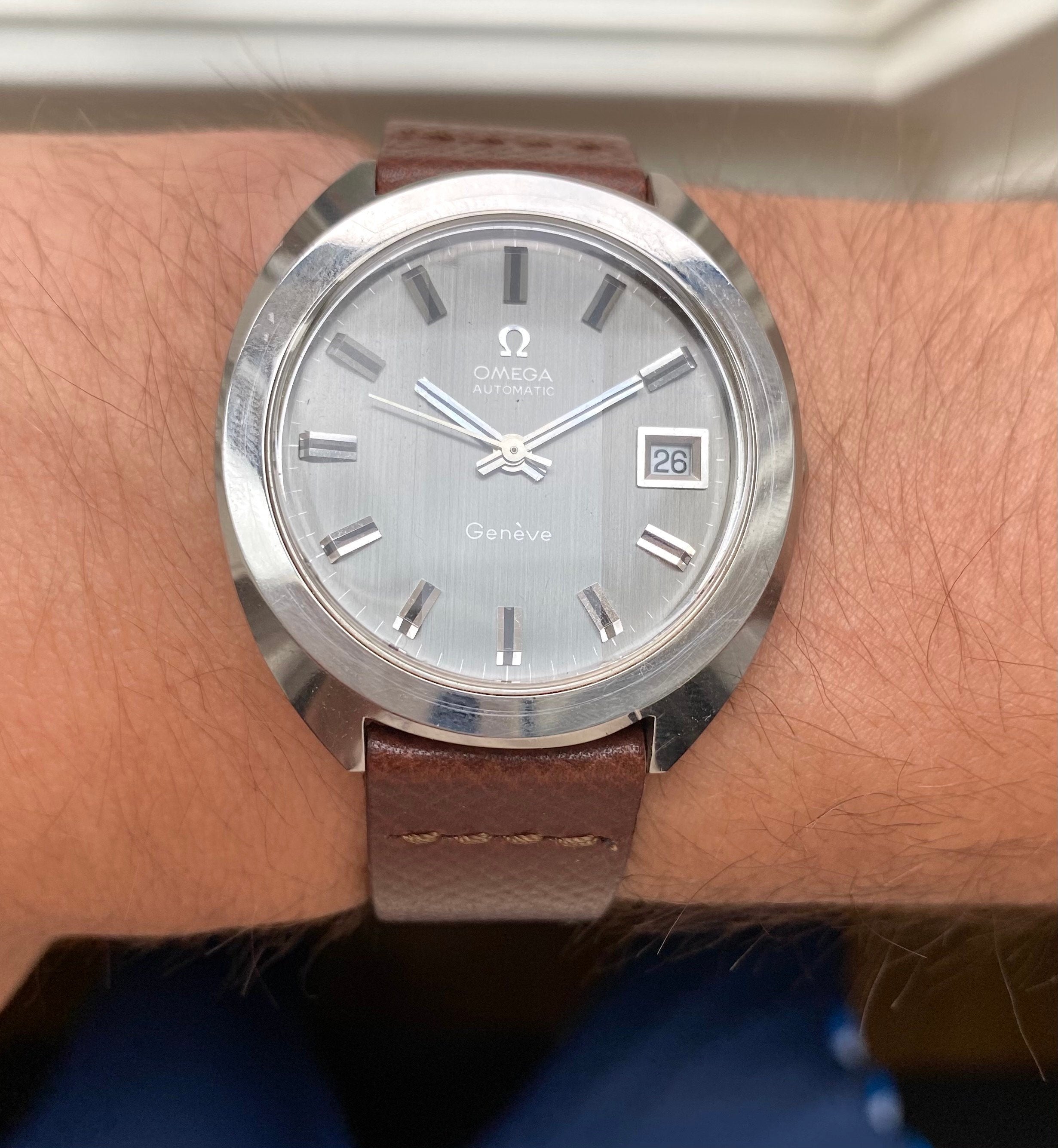 Vintage Omega Geneve Automatic Ref. ST166.721 Grey Dial "Mirror" Crystal Watch