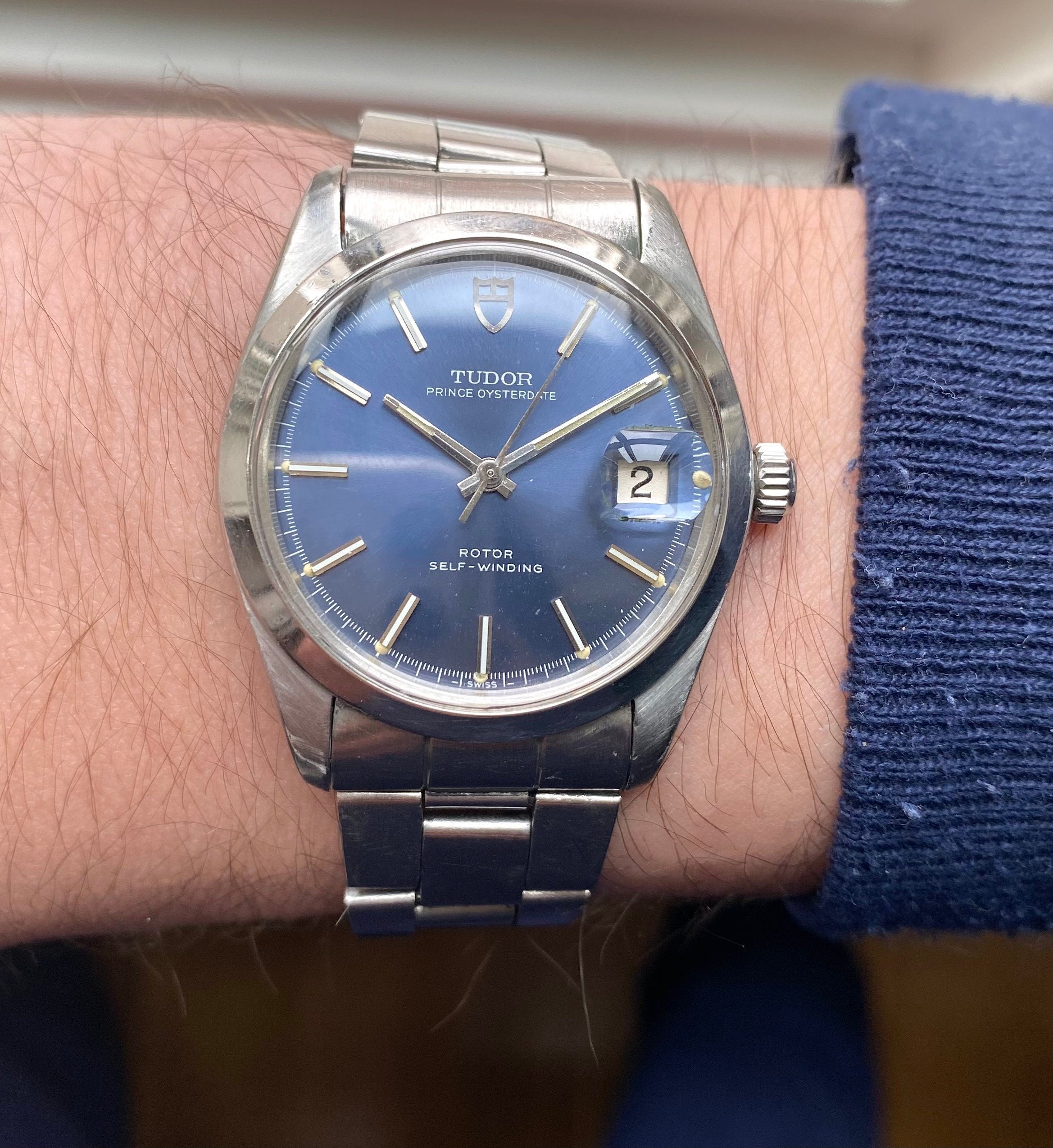 Vintage Tudor Prince Oysterdate 80s Blue Dial Automatic Quickset Date Watch