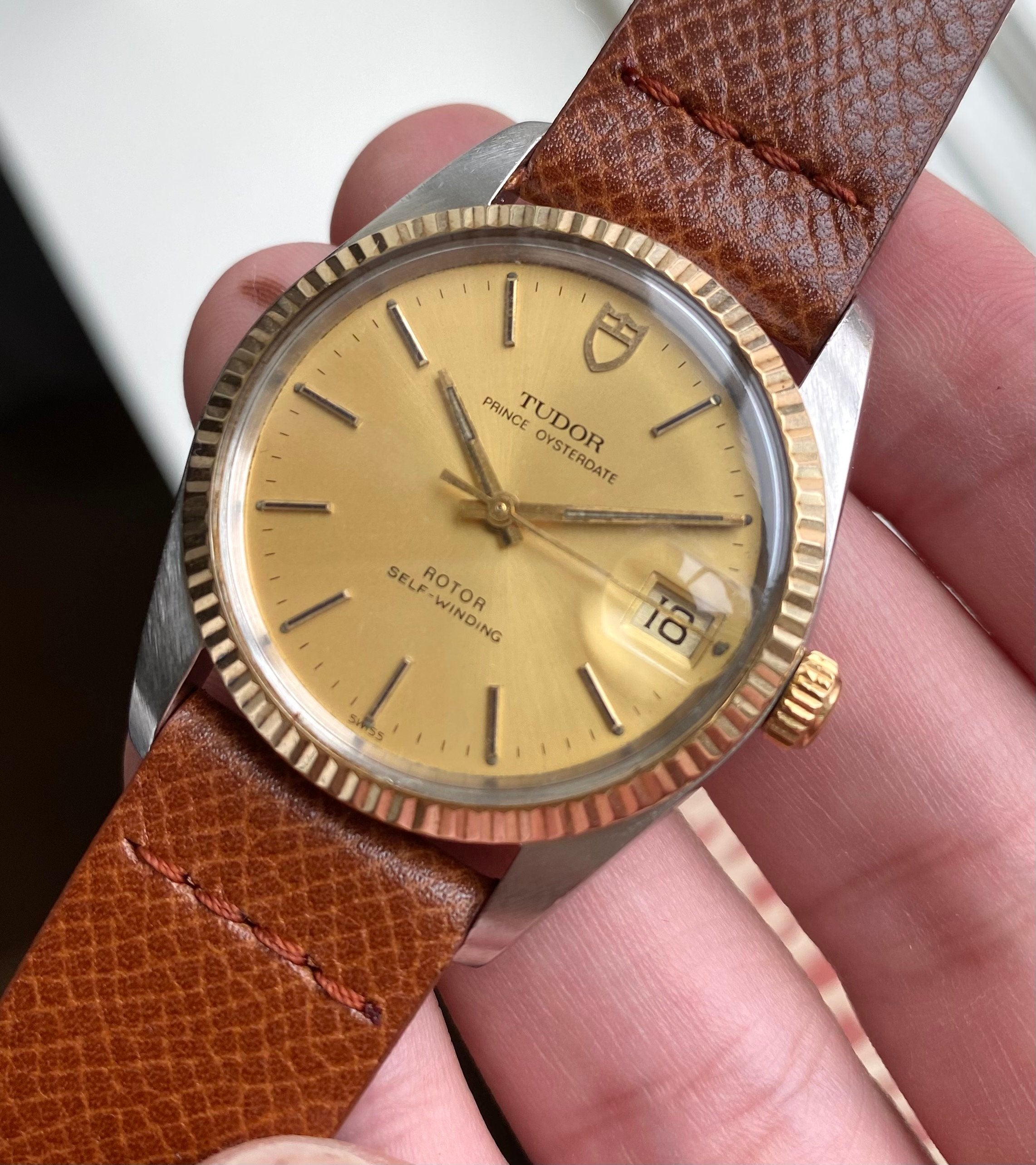 Vintage Tudor Prince Oysterdate Automatic Champagne Dial Quickset Two Tone Watch