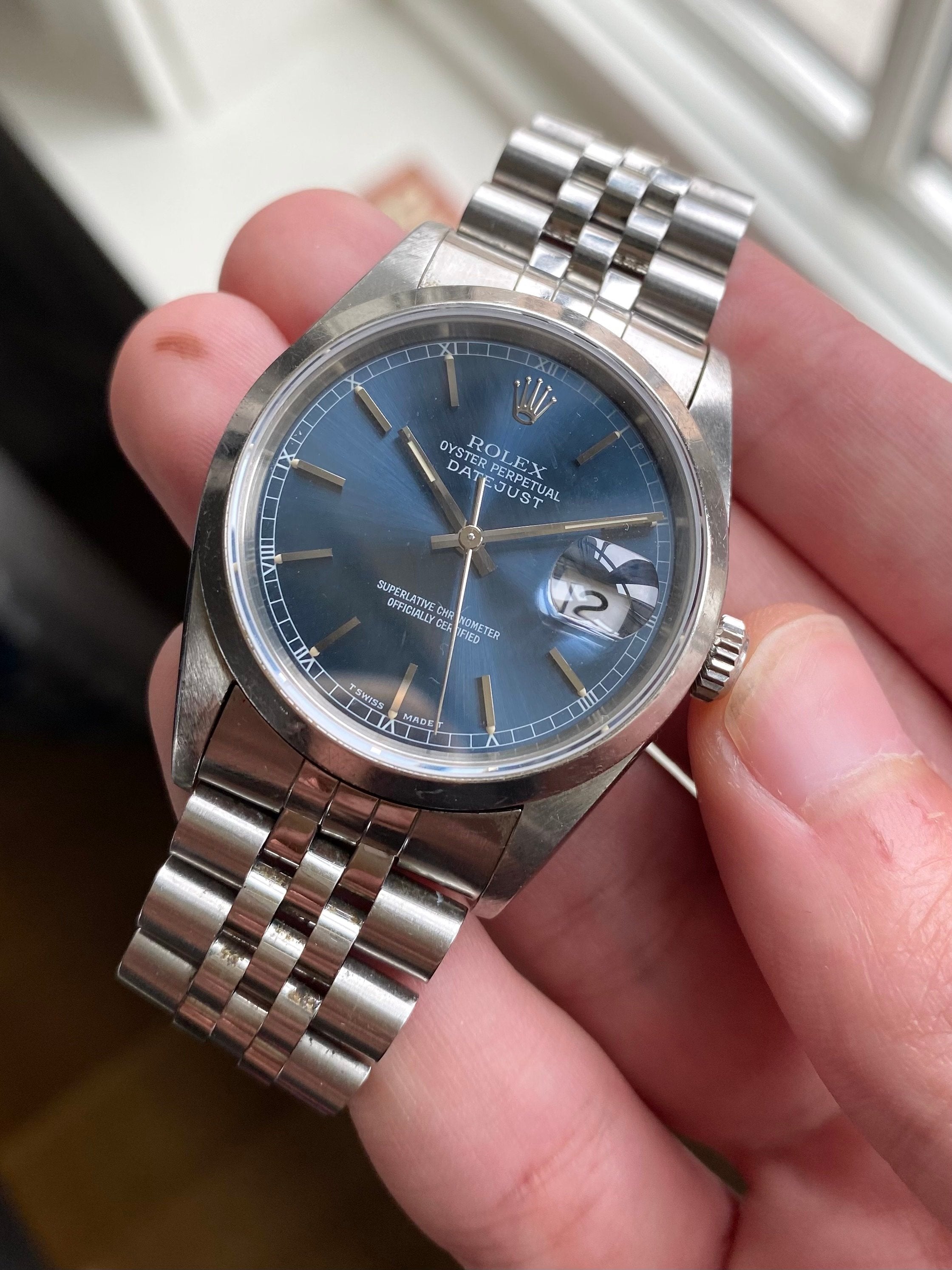 Rolex Datejust 36mm Reference 16200 Blue Sunburst Dial S Serial, 1993 Watch