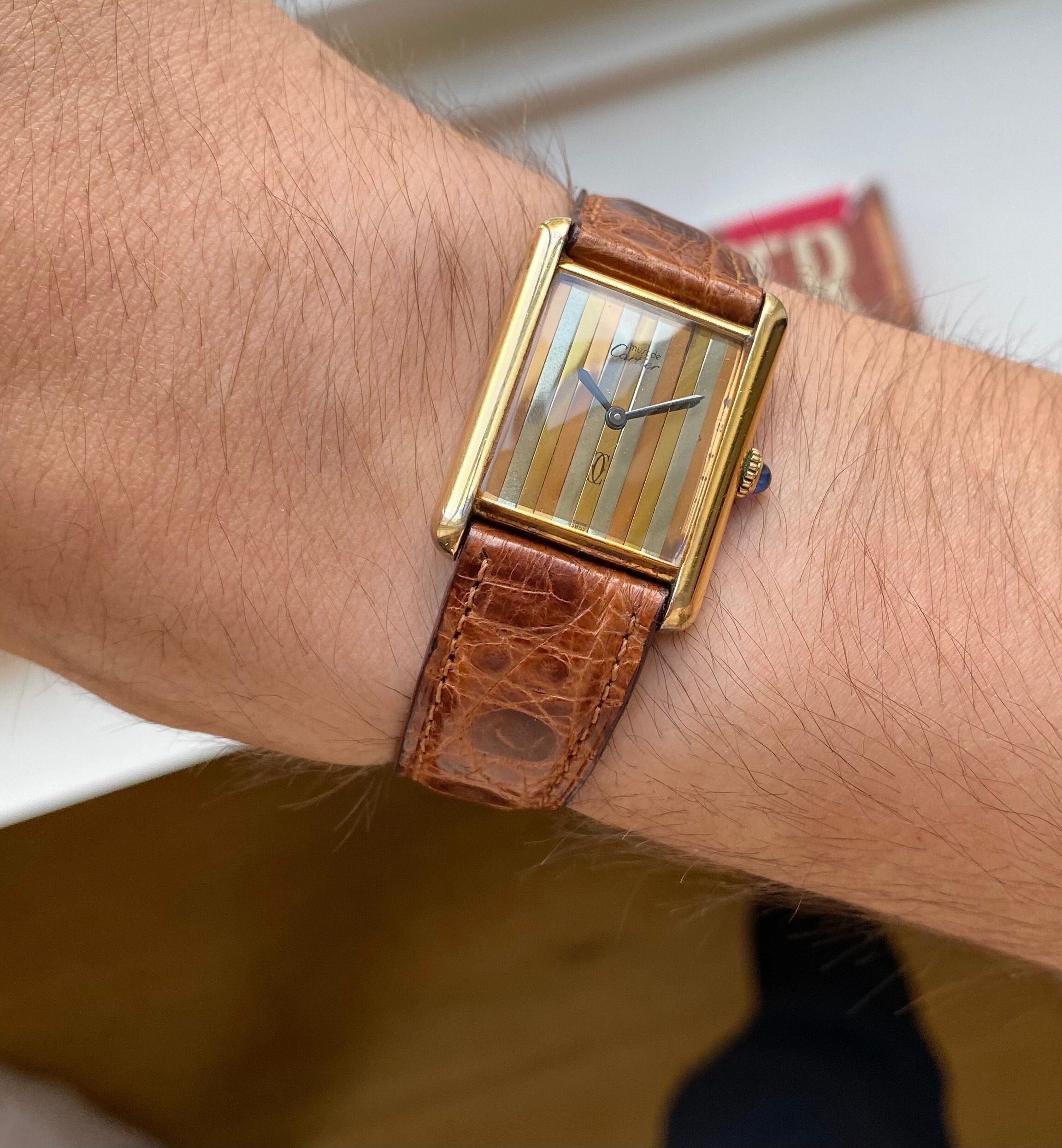 Vintage Cartier Tank Manual Wind Tri Tone Dial 18K Gold 23mm Electroplated Watch