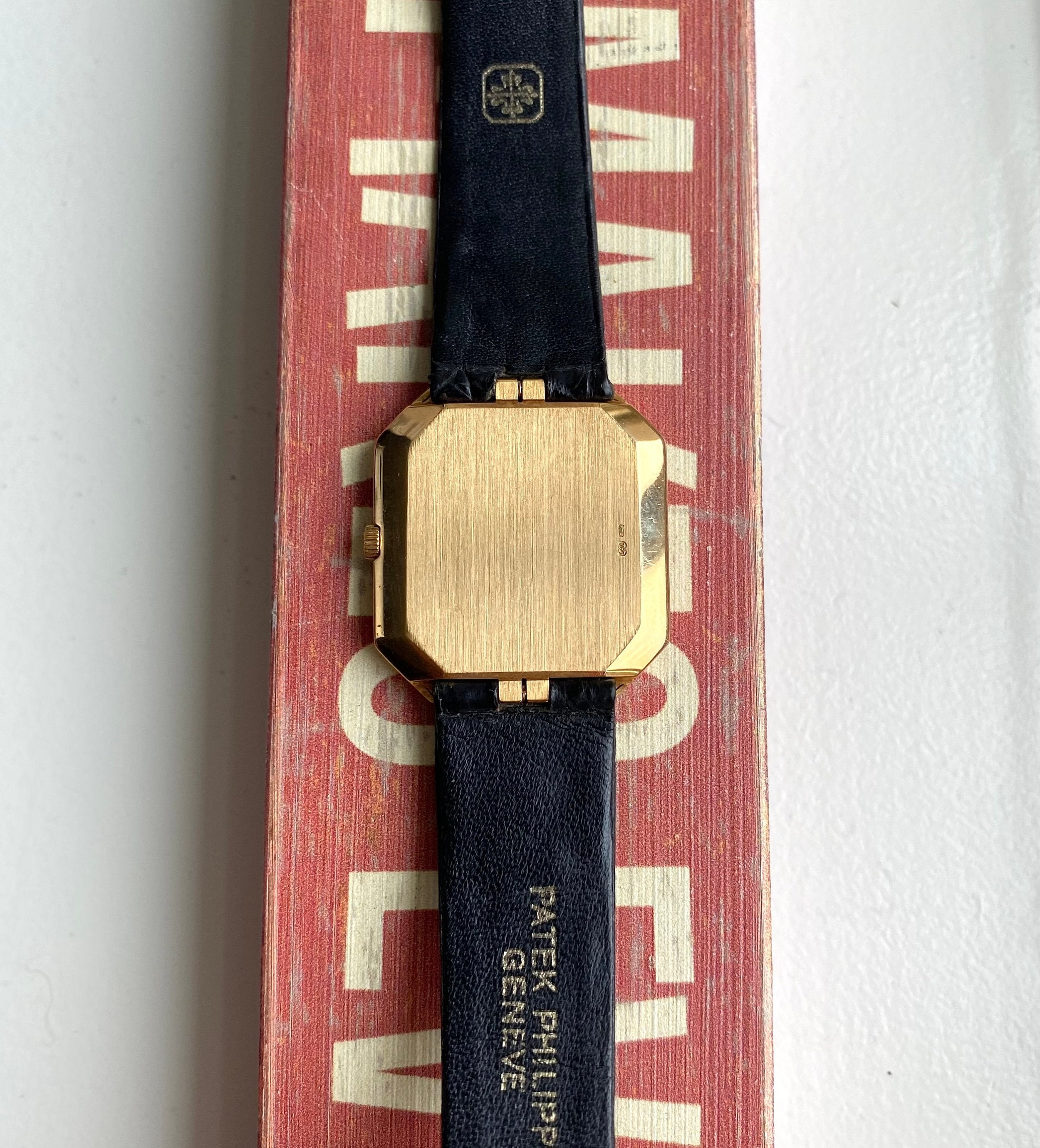 Vintage Patek Philippe 18K Yellow Gold Tank Quartz Matte Champagne Dial Watch