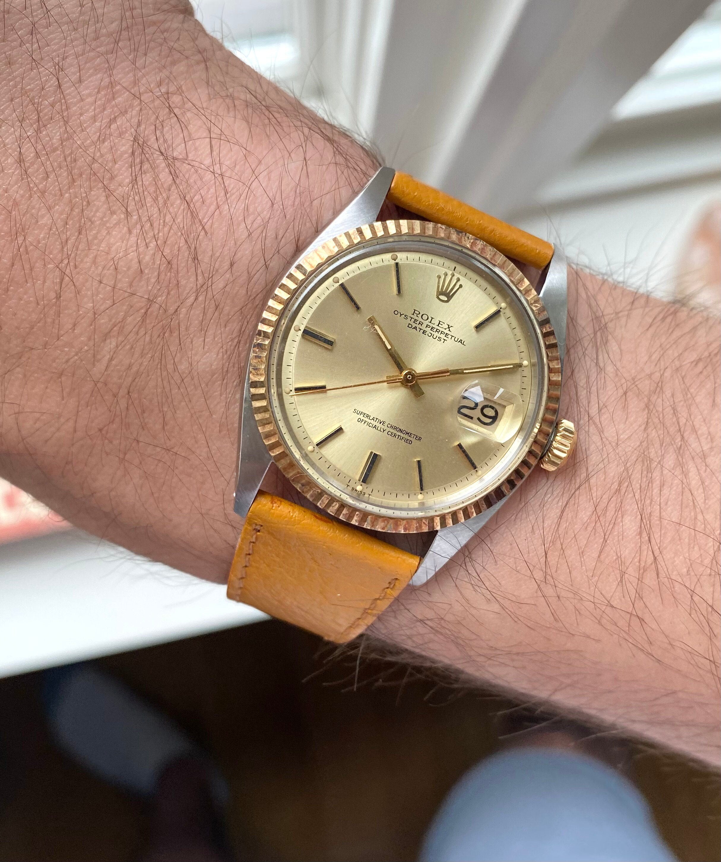 Vintage Rolex Datejust Ref 1601 70s Automatic Two Tone Champagne Dial 36mm Watch