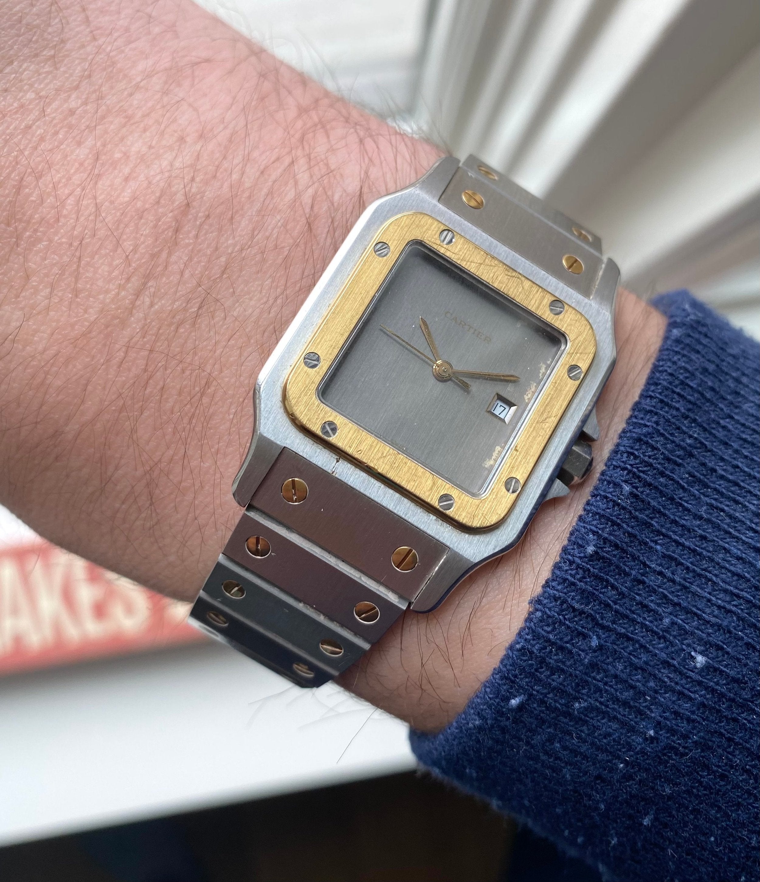 Cartier Santos 80s Ref 2961 Automatic Two Tone Grey Dial Steel Case 29mm Watch