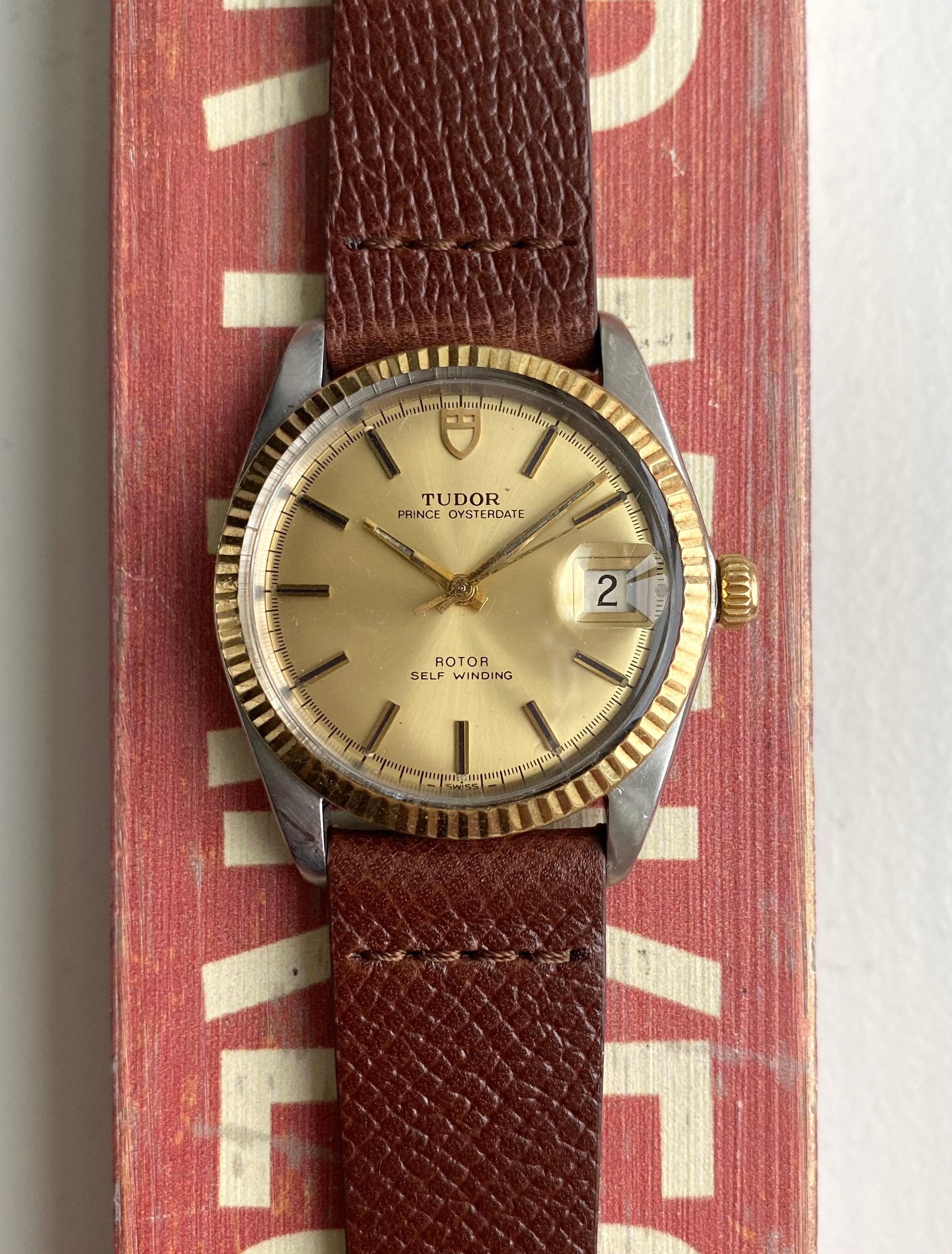 Vintage Tudor Prince Oysterdate Automatic Champagne Dial Quickset Two Tone Watch