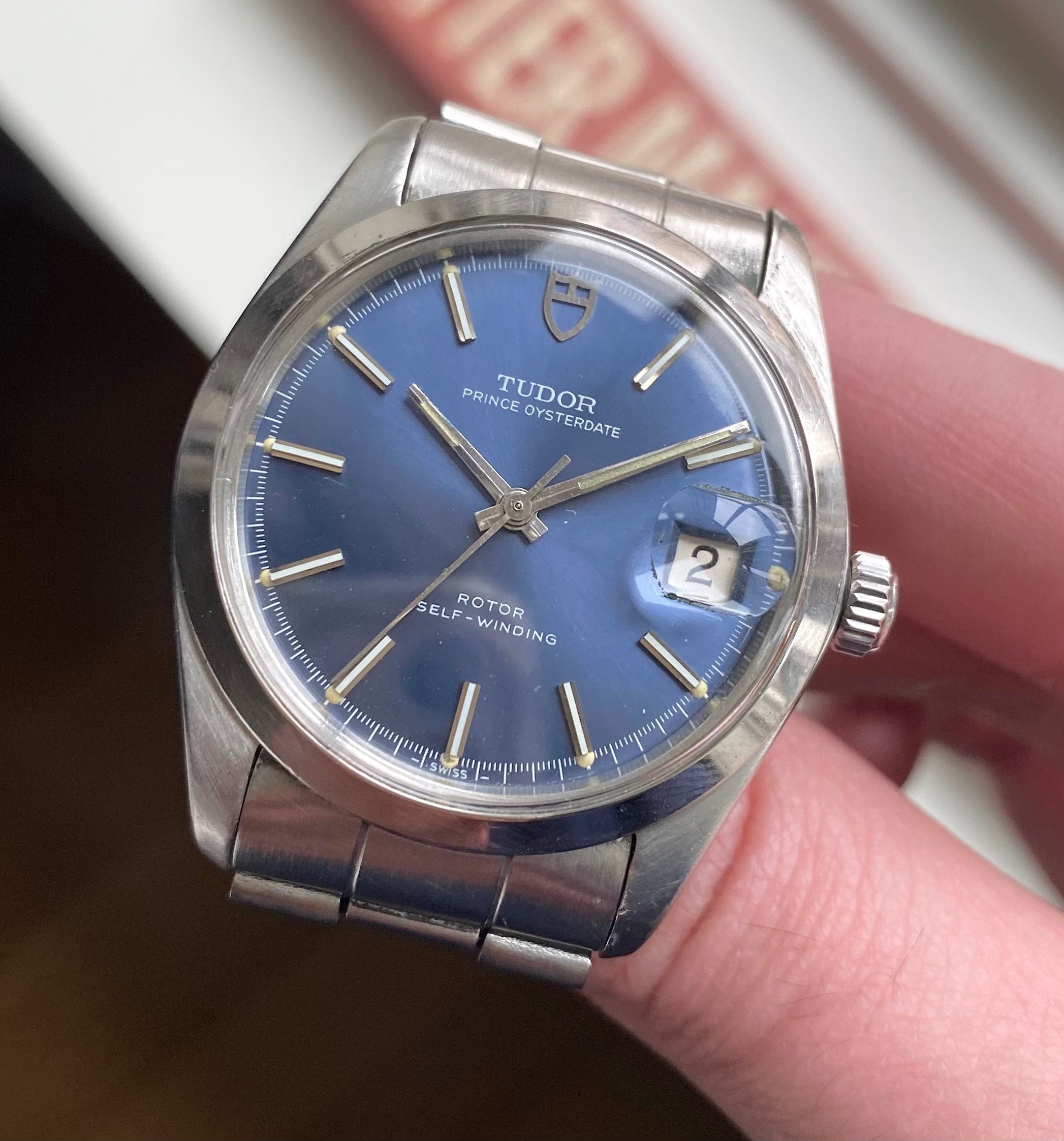 Vintage Tudor Prince Oysterdate 80s Blue Dial Automatic Quickset Date Watch