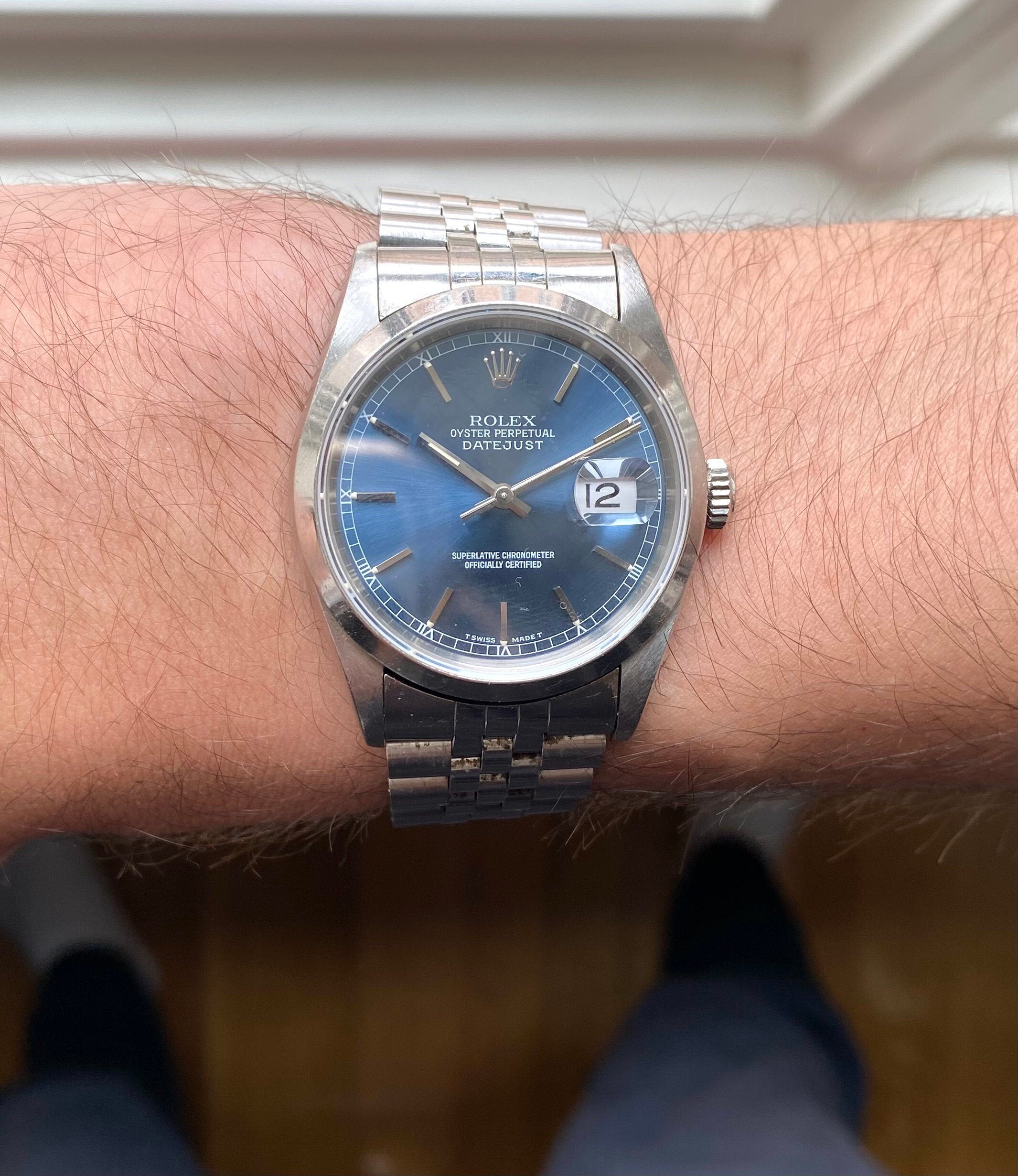 Rolex Datejust 36mm Reference 16200 Blue Sunburst Dial S Serial, 1993 Watch
