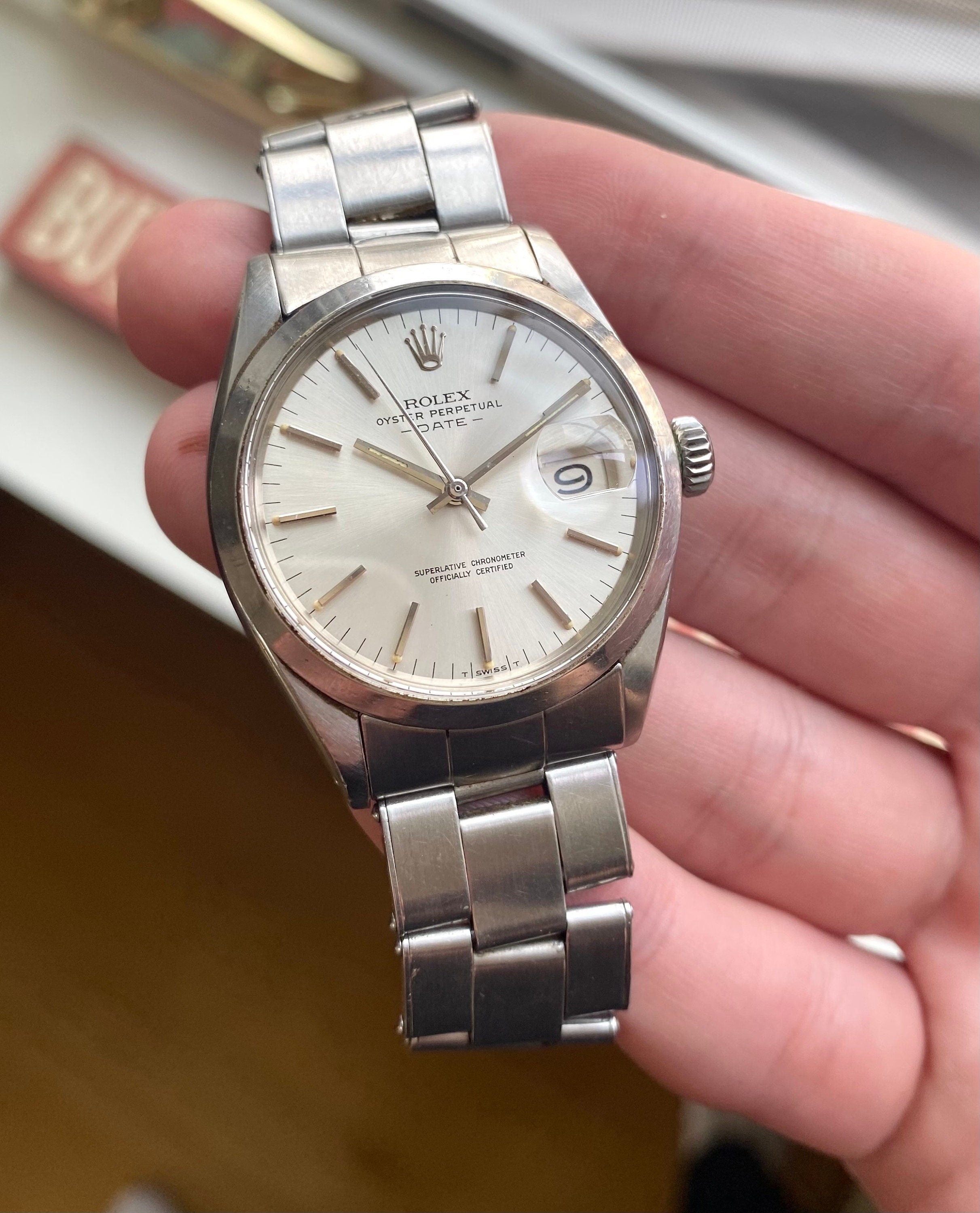 Vintage Rolex OP Date 70s Ref 1500 Silver Dial 34mm Watch