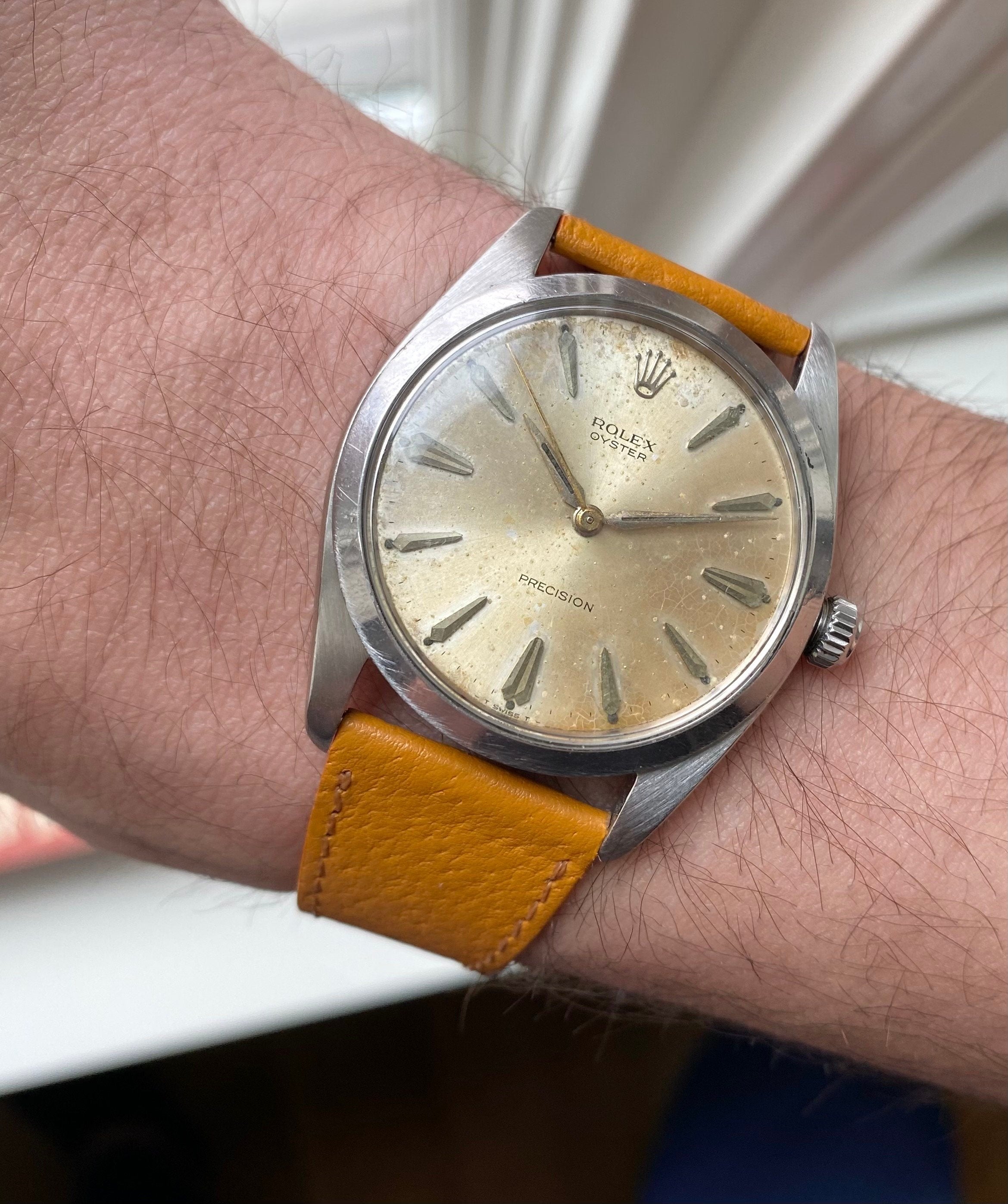 Vintage Rolex Oysterprecision 50s Ref 6424 Patina Dial Oyster Case Manual Wind 36mm Watch