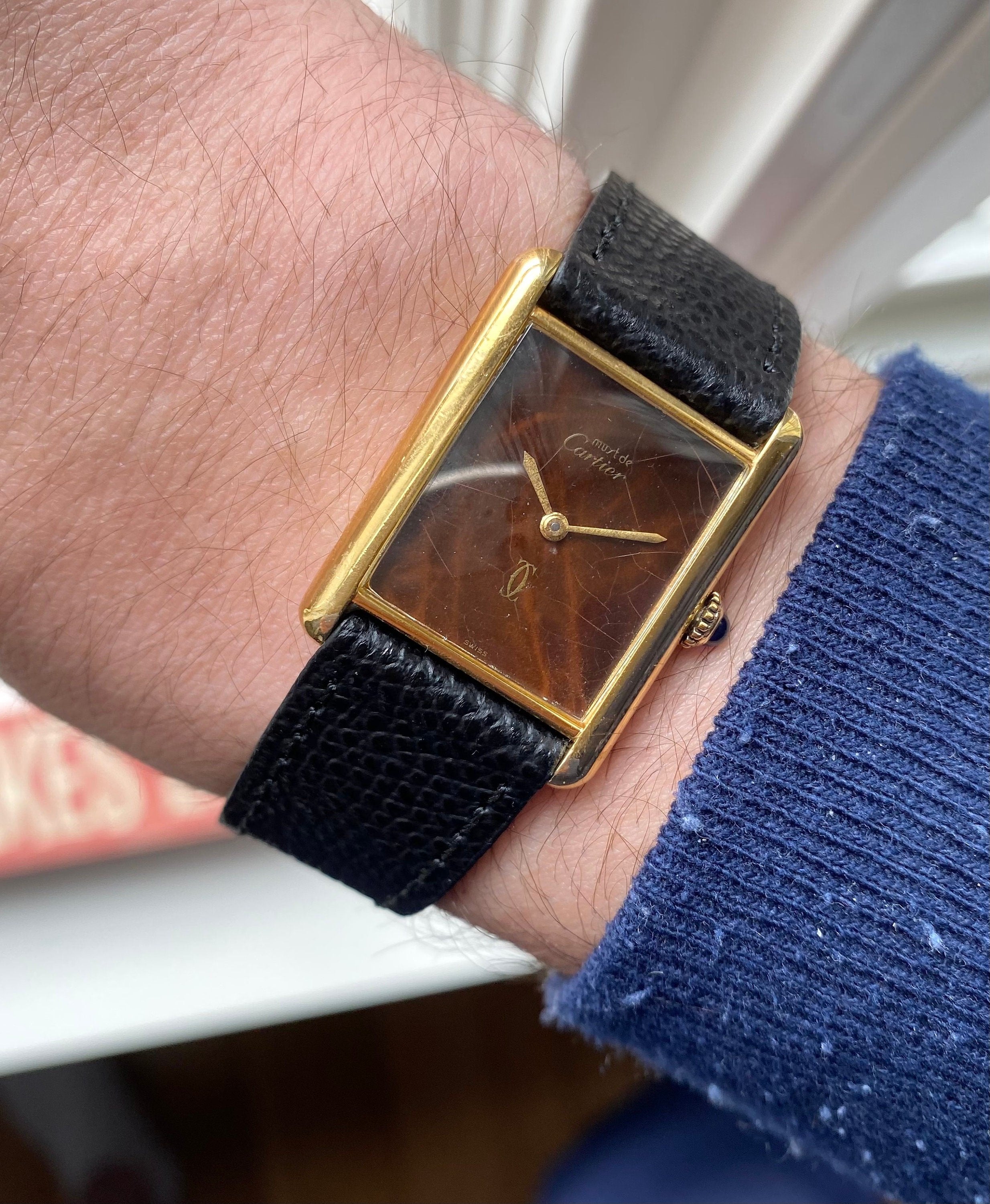 Vintage Cartier Tank Manual Wind Wood "Spider" Dial 18K Gold Electroplated Case
