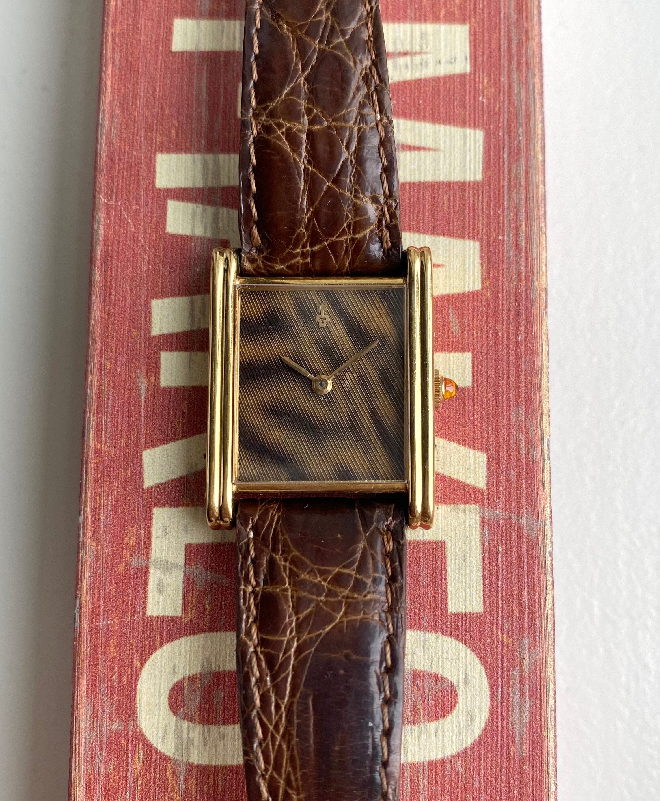 Vintage Corum Tank Manual Wind Leopard Stripe Texture Dial 18K Yellow Gold Watch