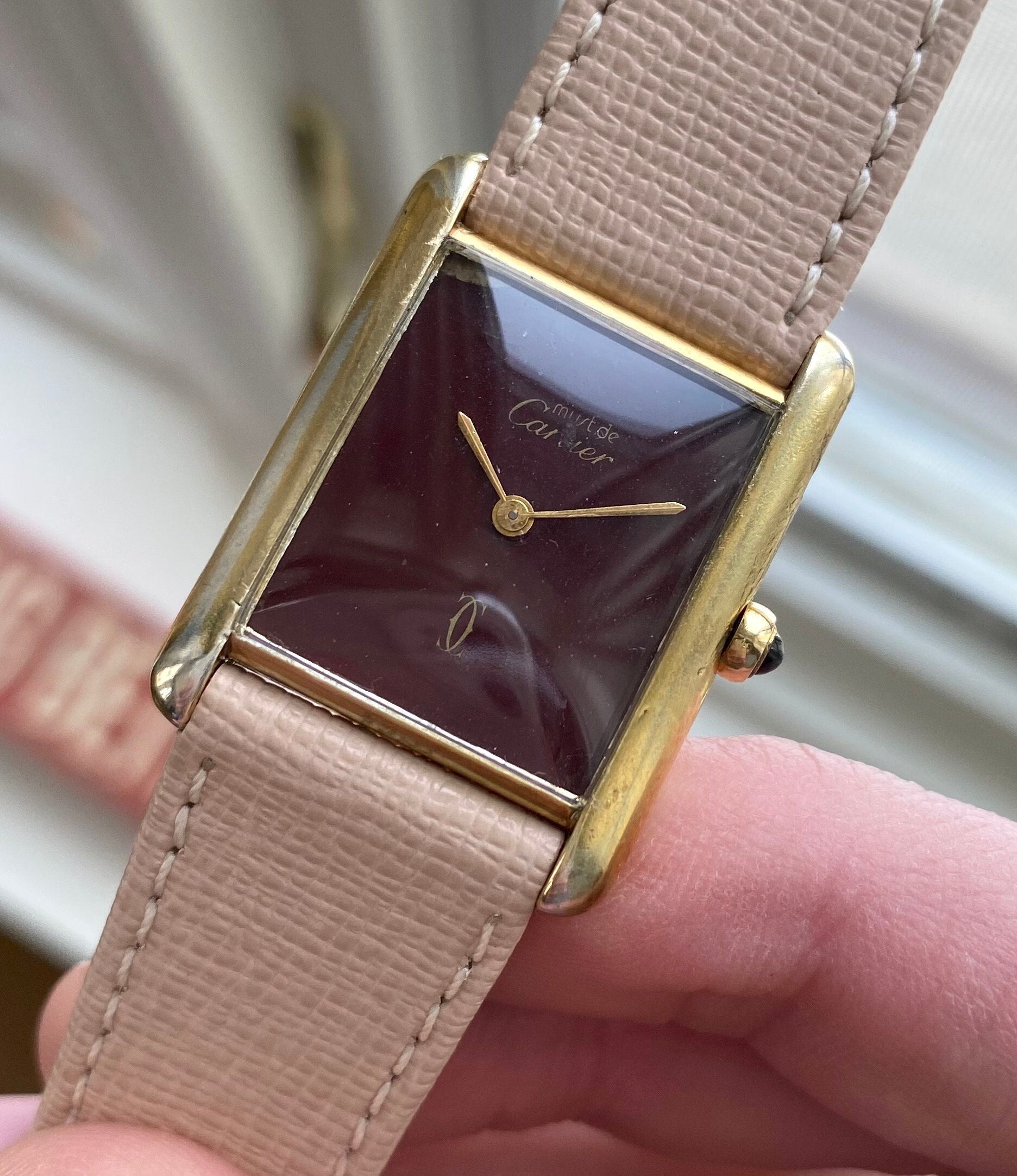 Vintage Cartier Tank Quartz 18K Electroplated Case Rare Red Dial Watch