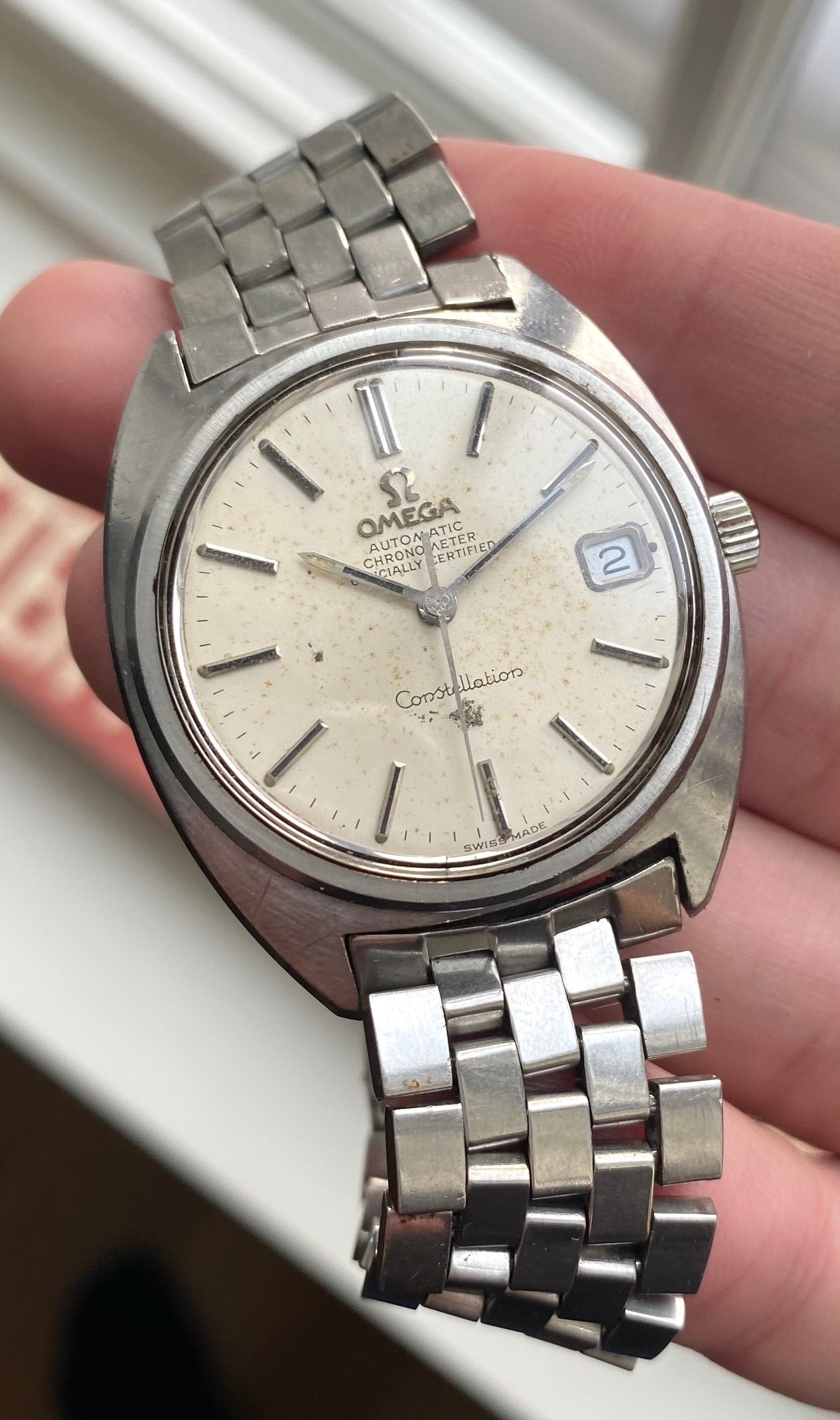 Vintage Omega Constellation Chronometer Automatic Silver Dial C-Case Watch
