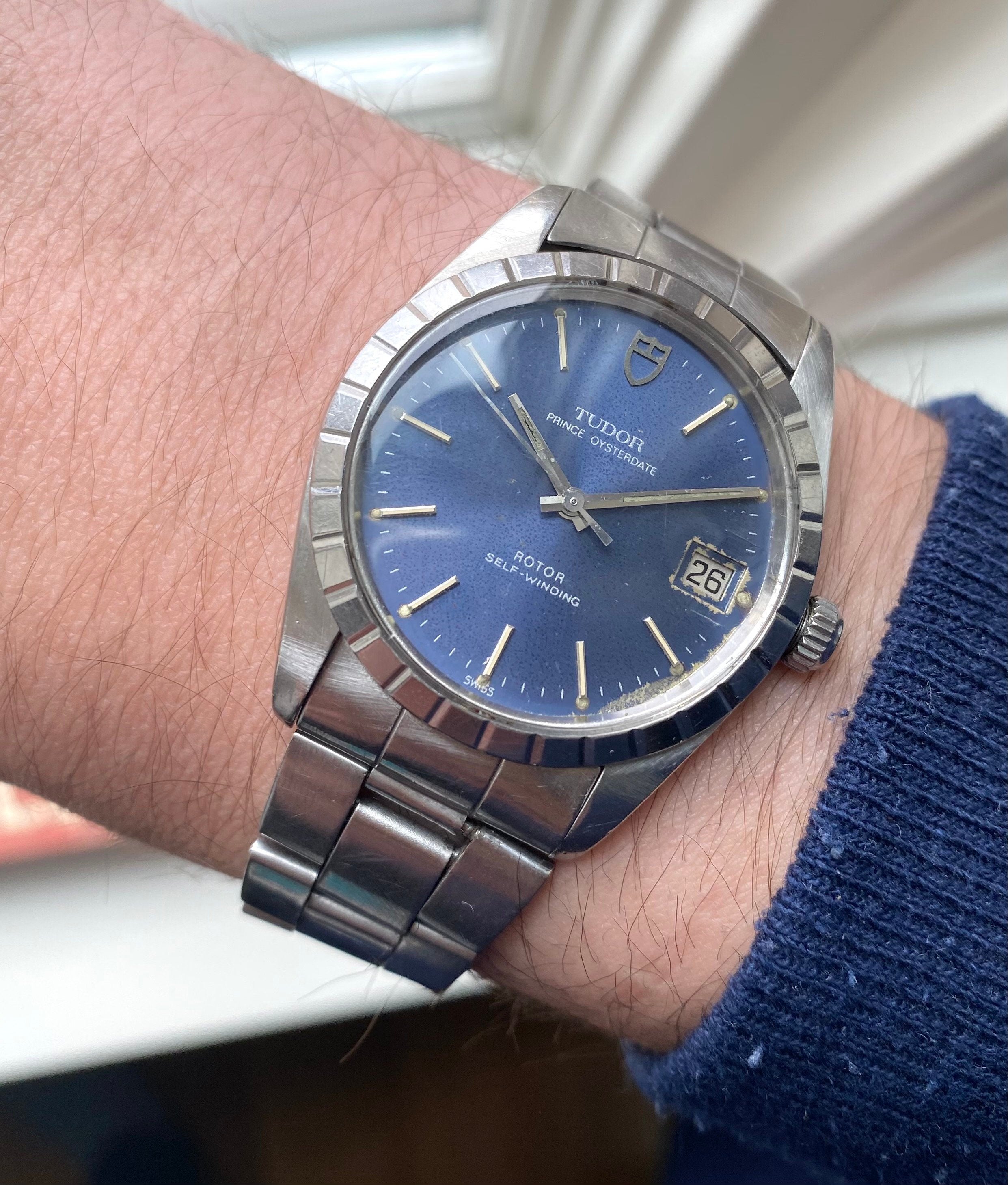 Vintage Tudor Prince Oysterdate 80s Ref 74000 Blue Dial Automatic Quickset Watch