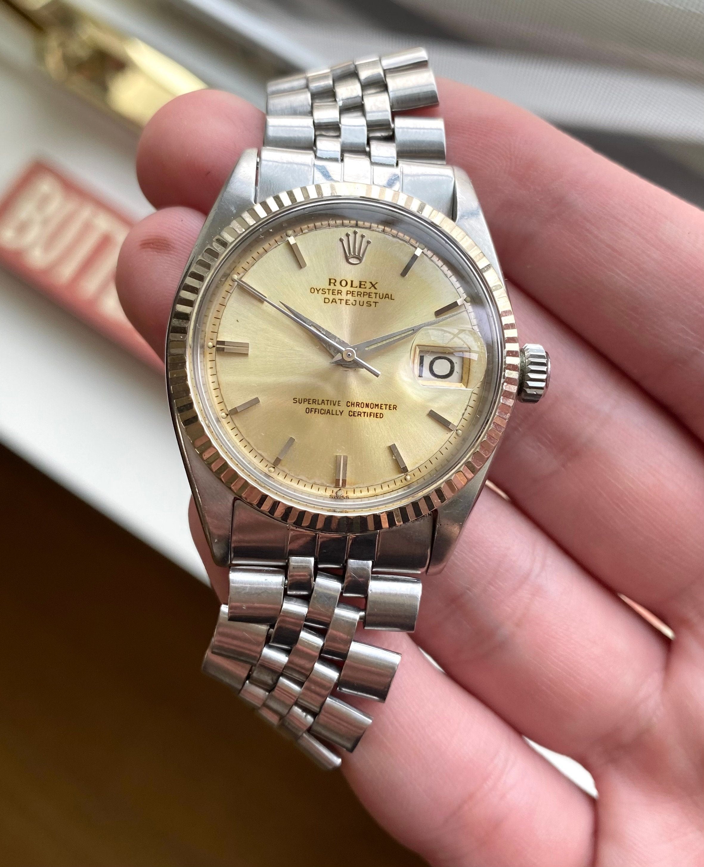 Vintage Rolex Datejust 1601 60s Automatic Silver Patina Dial w/ Bracelet Watch