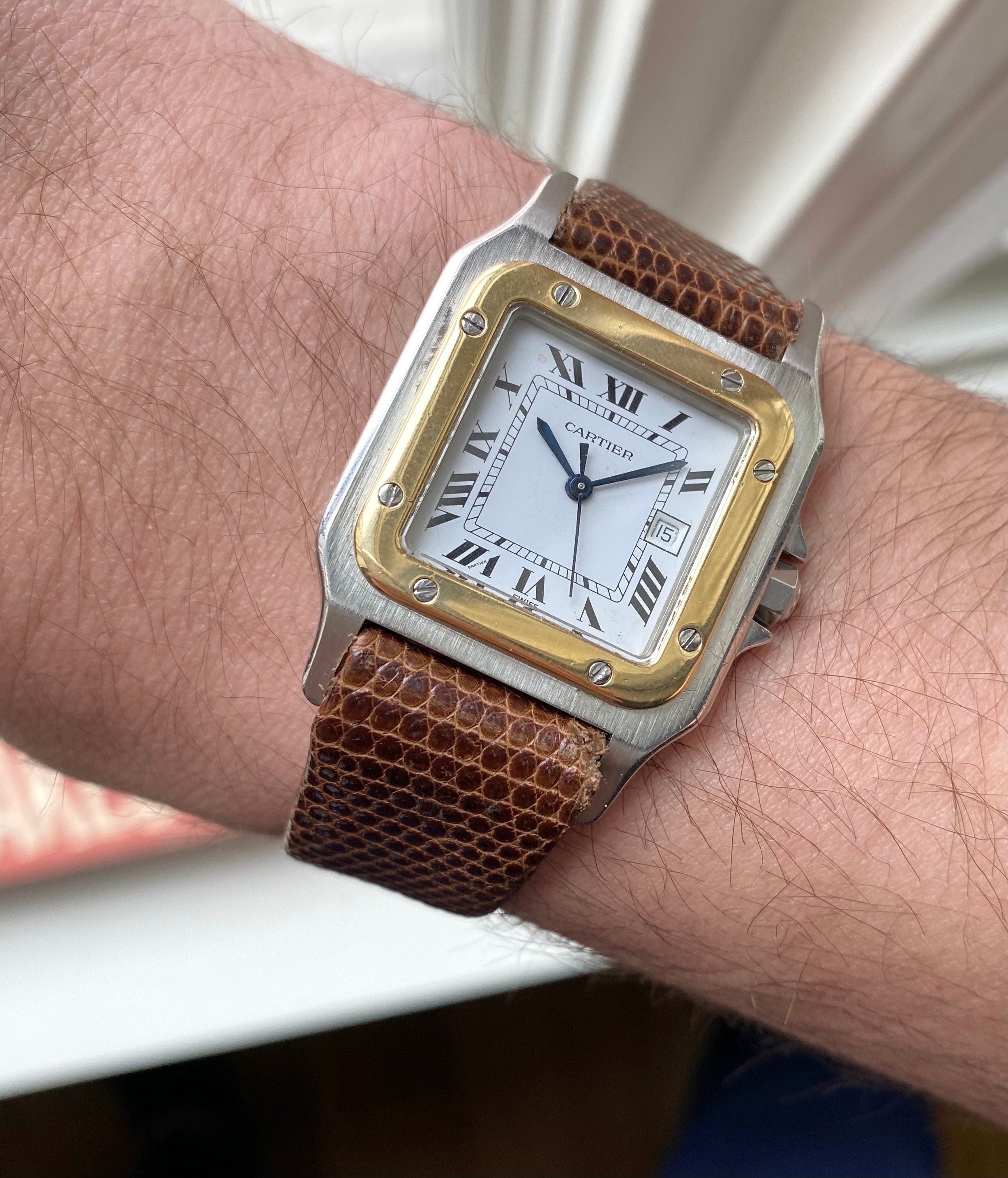 Cartier Santos Ref 2961 80s Automatic Two Tone White Roman Numeral Dial Watch
