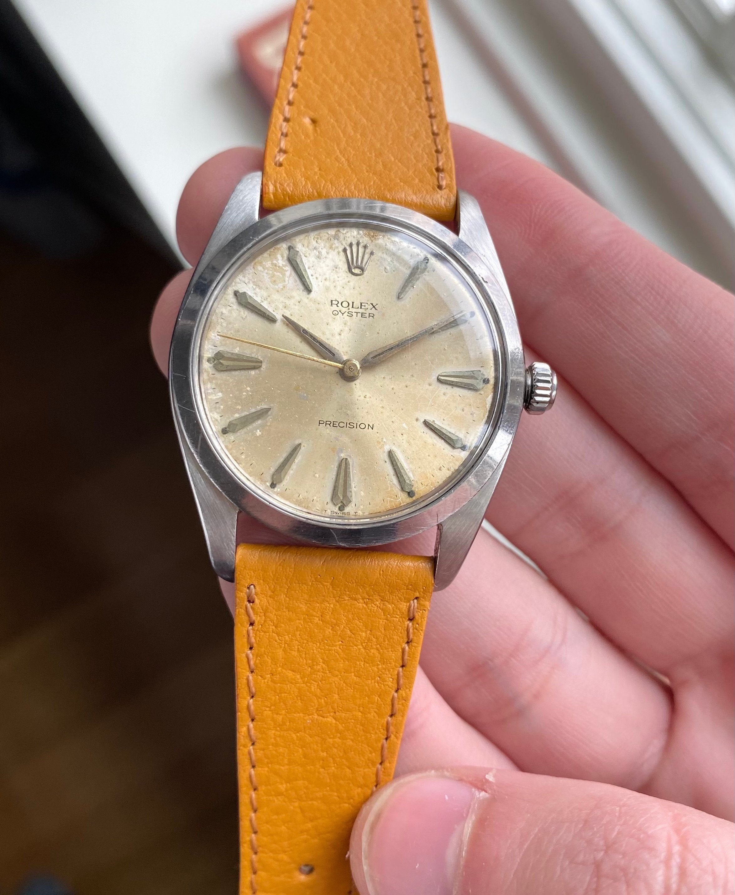 Vintage Rolex Oysterprecision 50s Ref 6424 Patina Dial Oyster Case Manual Wind 36mm Watch