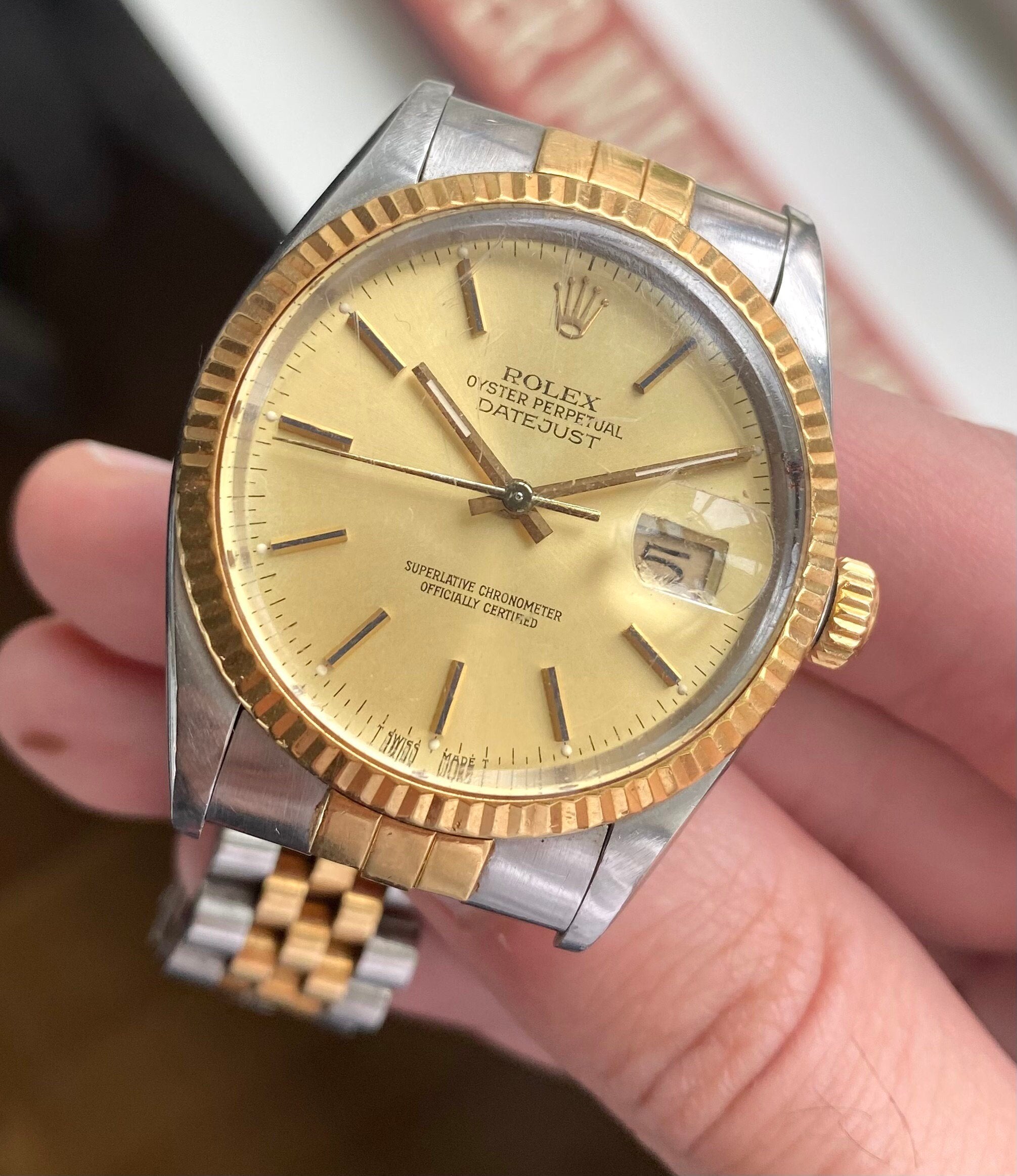 Rolex Datejust 80s Ref 16013 Automatic Gold Two Tone Champagne Dial 36mm Watch