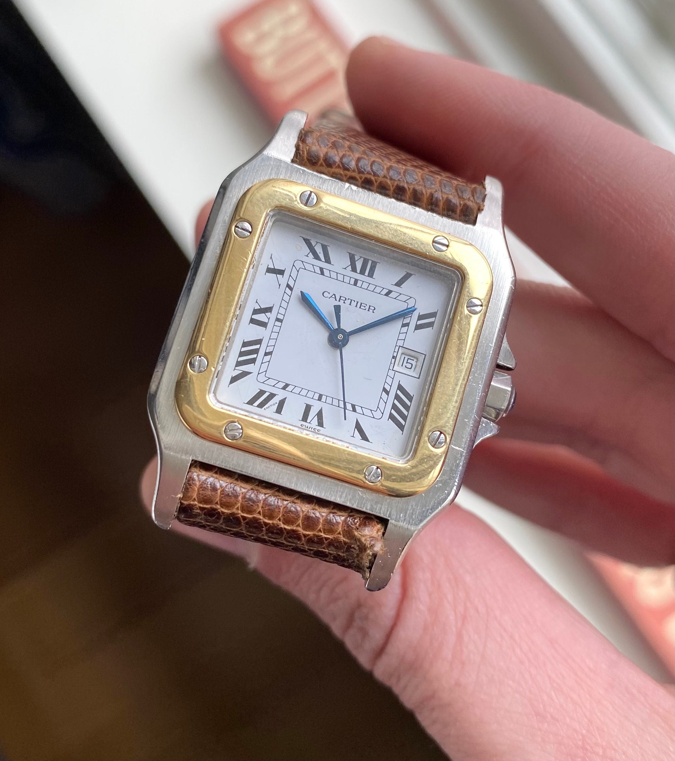 Cartier Santos Ref 2961 80s Automatic Two Tone White Roman Numeral Dial Watch