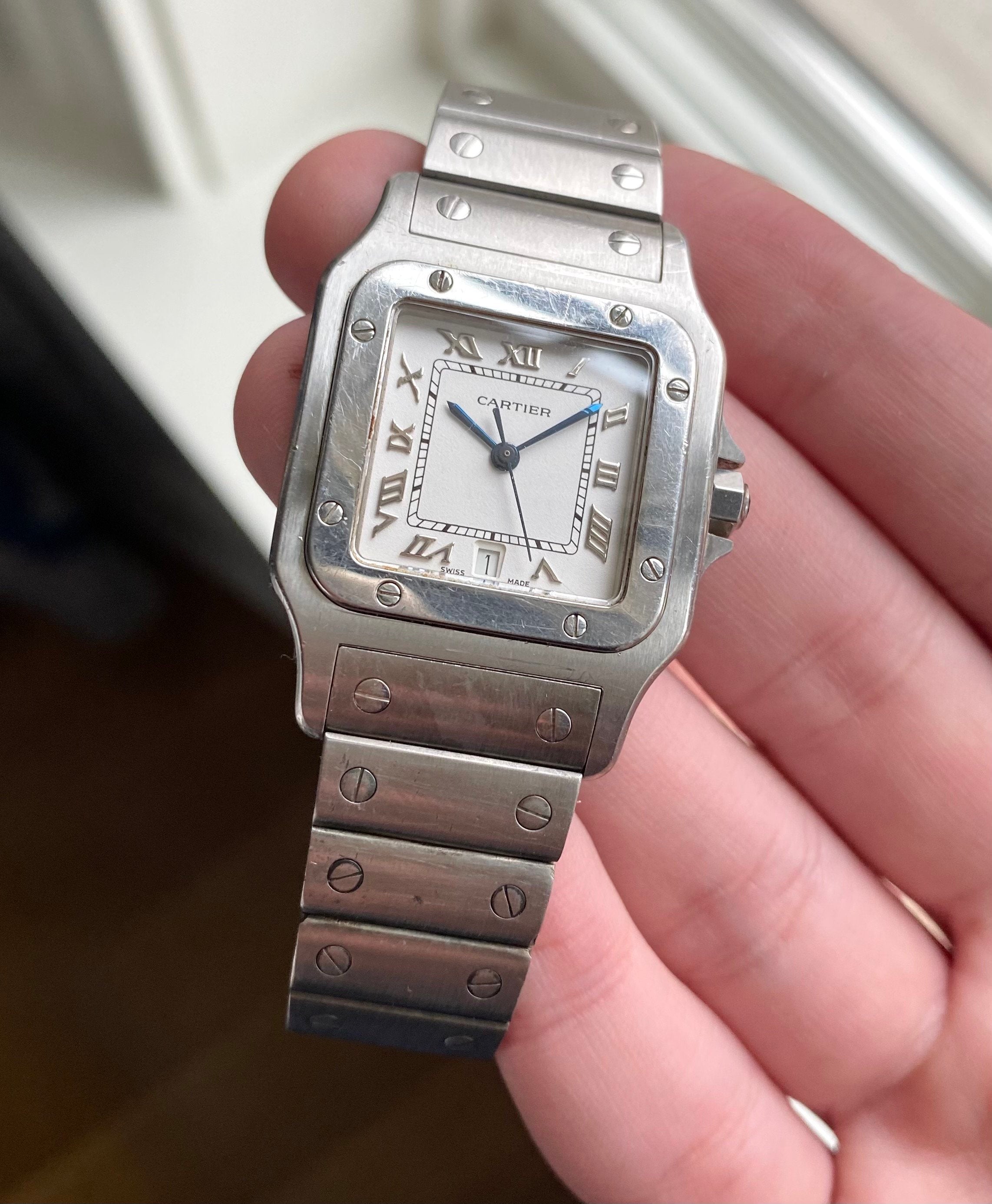 Cartier Santos 80s Ref 1564 Quartz White Roman Numeral Dial Steel 29mm Watch