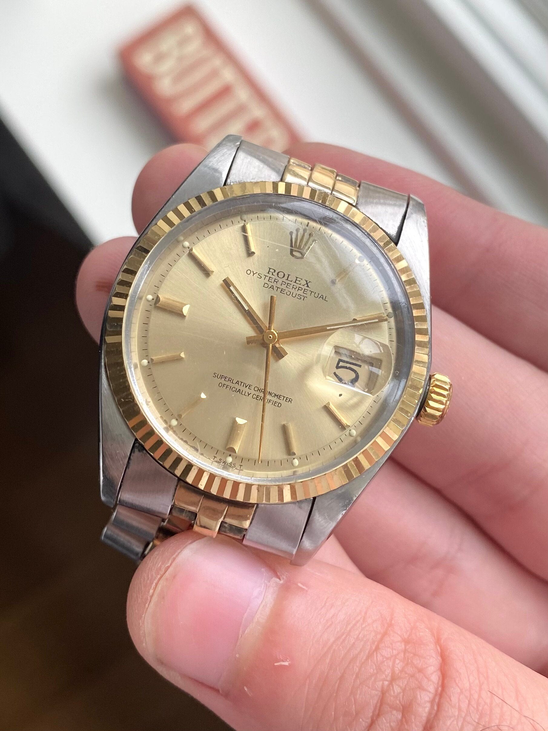 Vintage Rolex Datejust Ref 1601 70s Automatic Two Tone Champagne Dial 36mm Watch