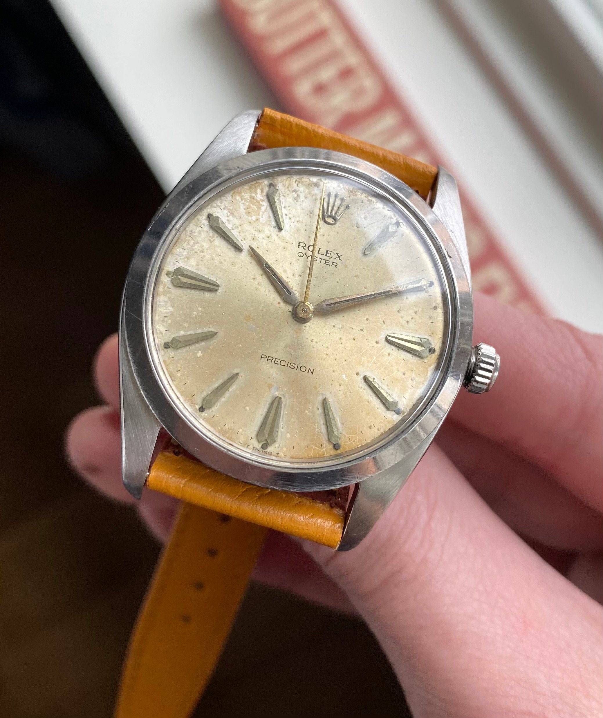 Vintage Rolex Oysterprecision 50s Ref 6424 Patina Dial Oyster Case Manual Wind 36mm Watch