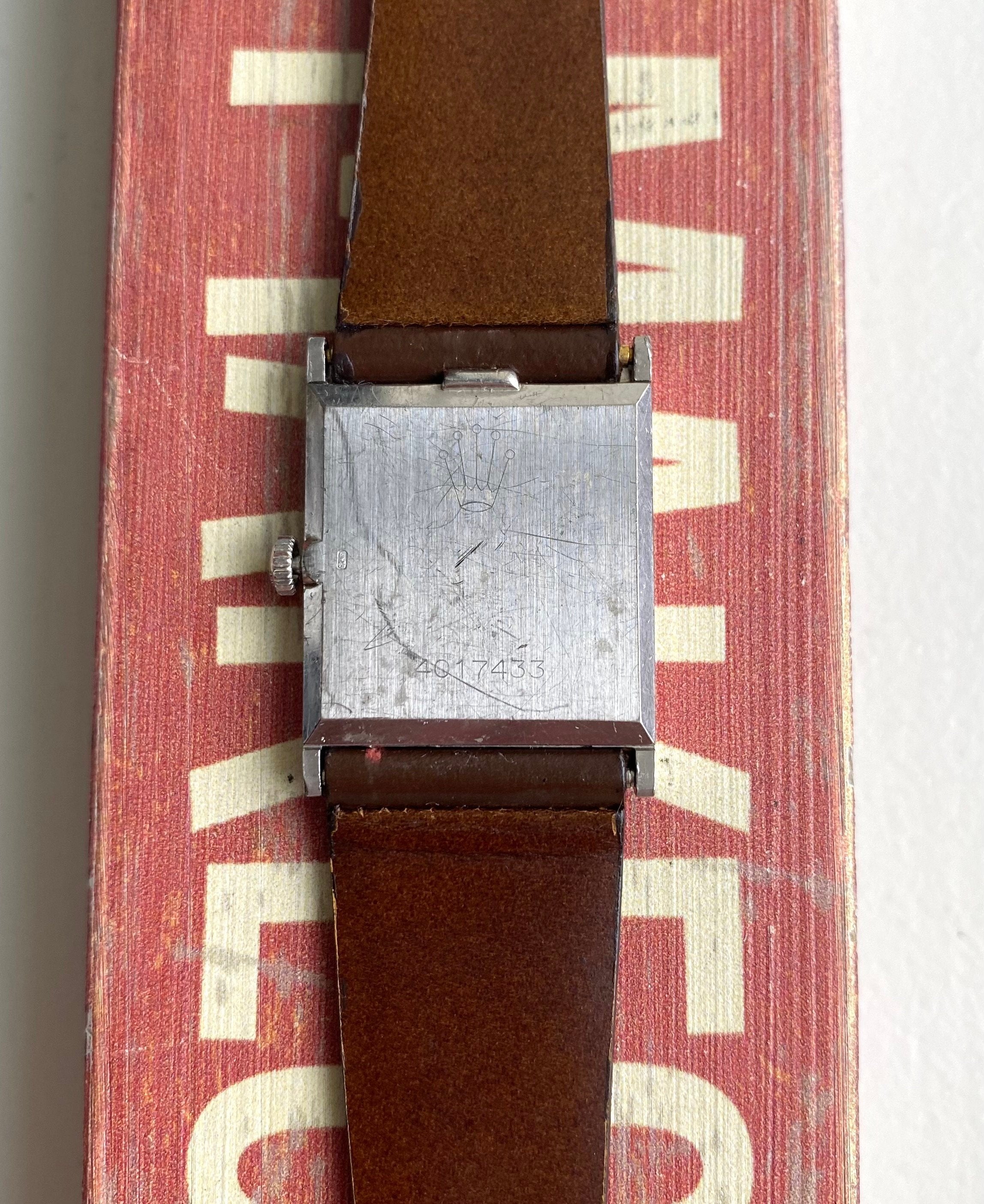 Vintage Rolex Cellini 70s 18K White Gold Tank Manual Wind Blue Mirror Dial Watch