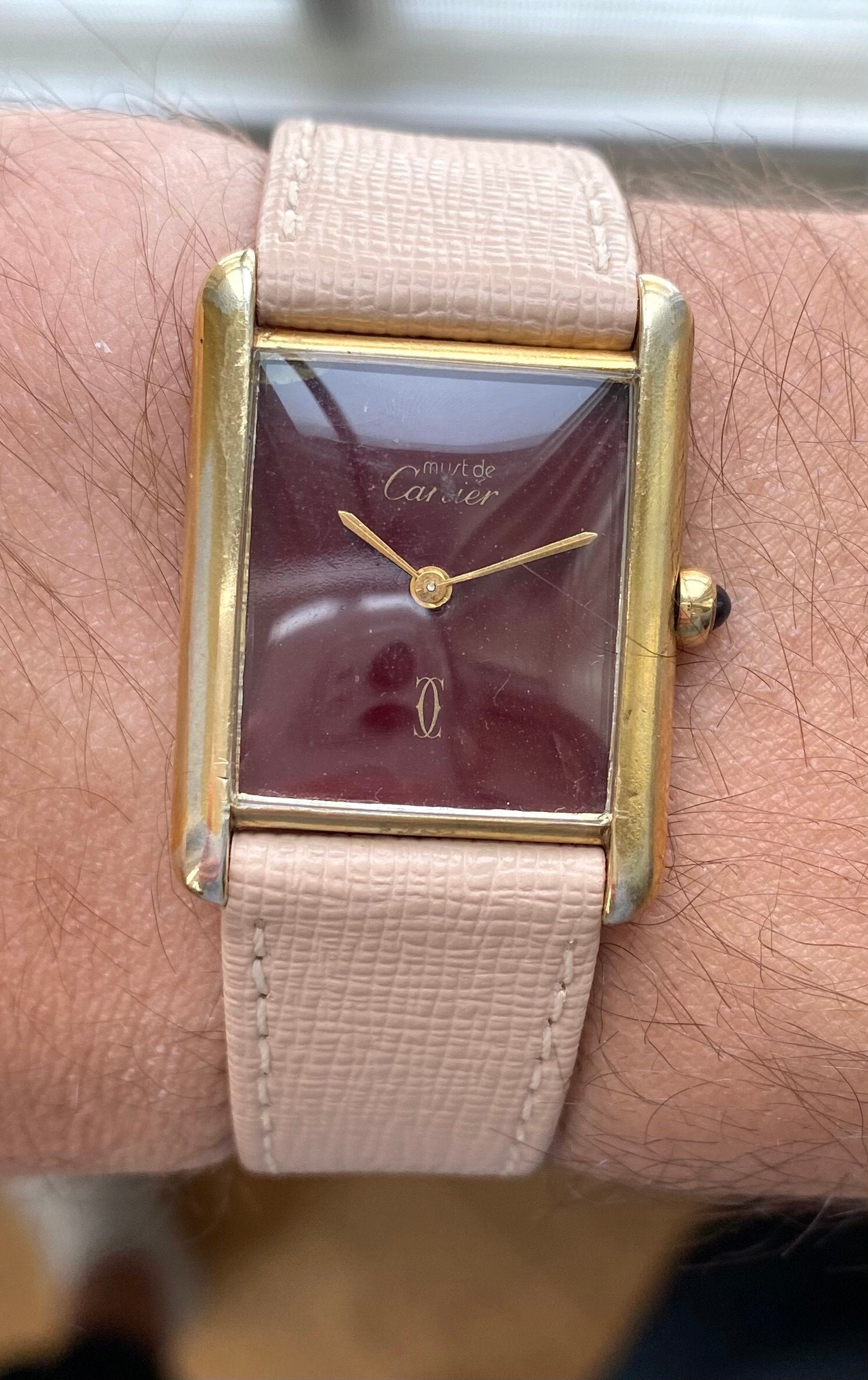 Vintage Cartier Tank Quartz 18K Electroplated Case Rare Red Dial Watch
