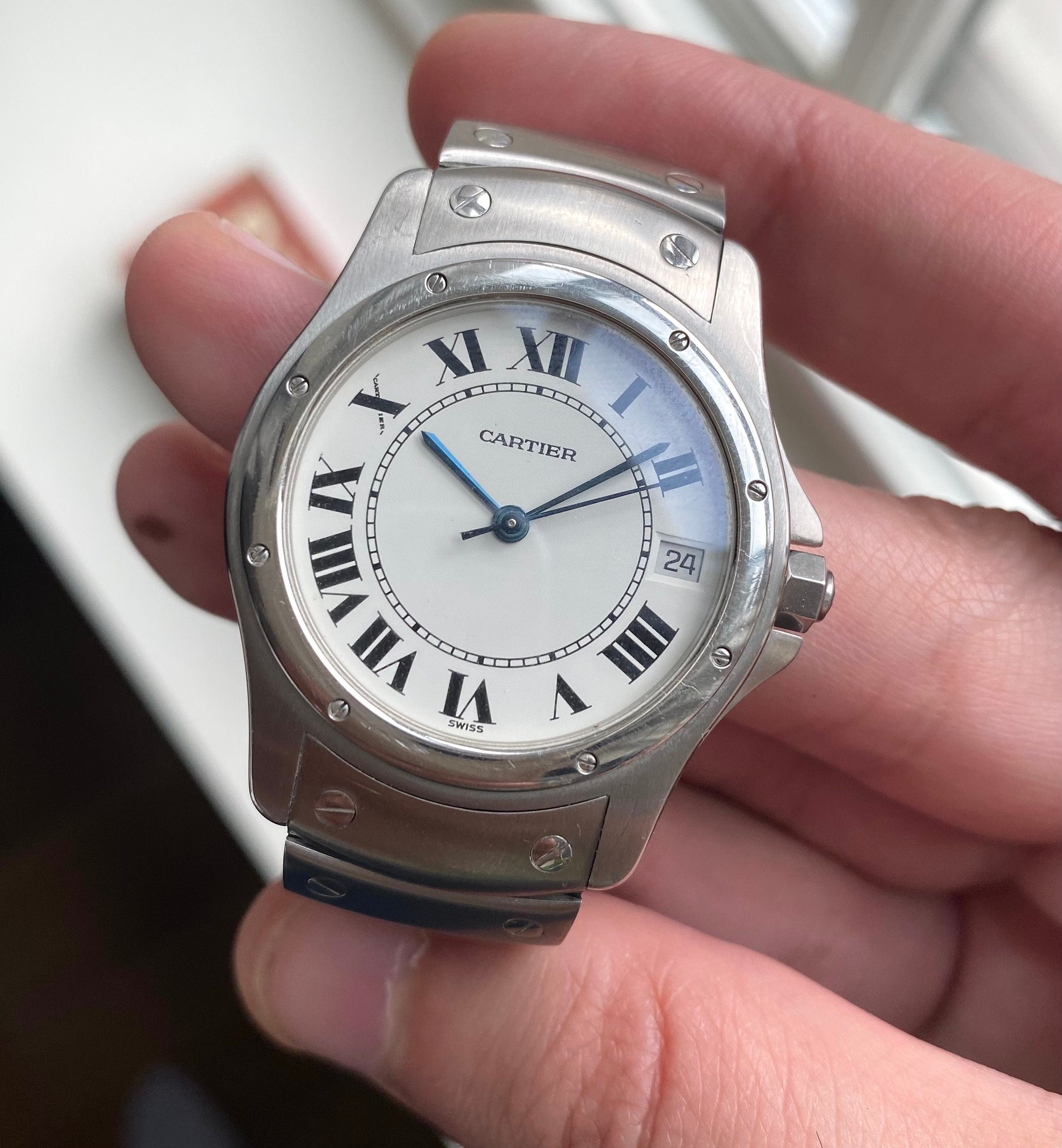 Cartier Santos Round Ref 1920 Automatic 33mm White Roman Numeral Dial Watch