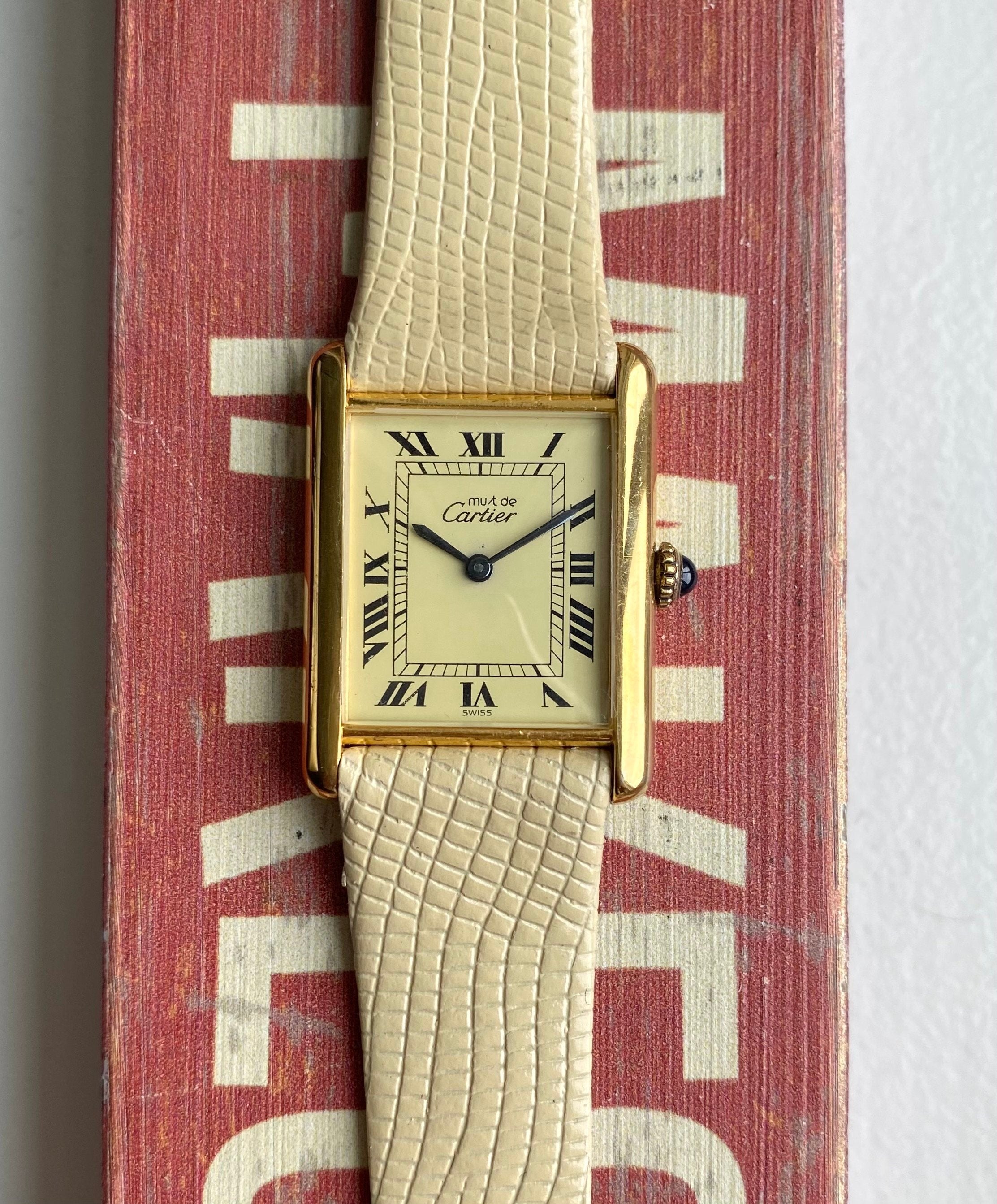 Vintage Cartier Tank Manual Wind Lemon Roman Numeral Dial 18K Electroplate Watch