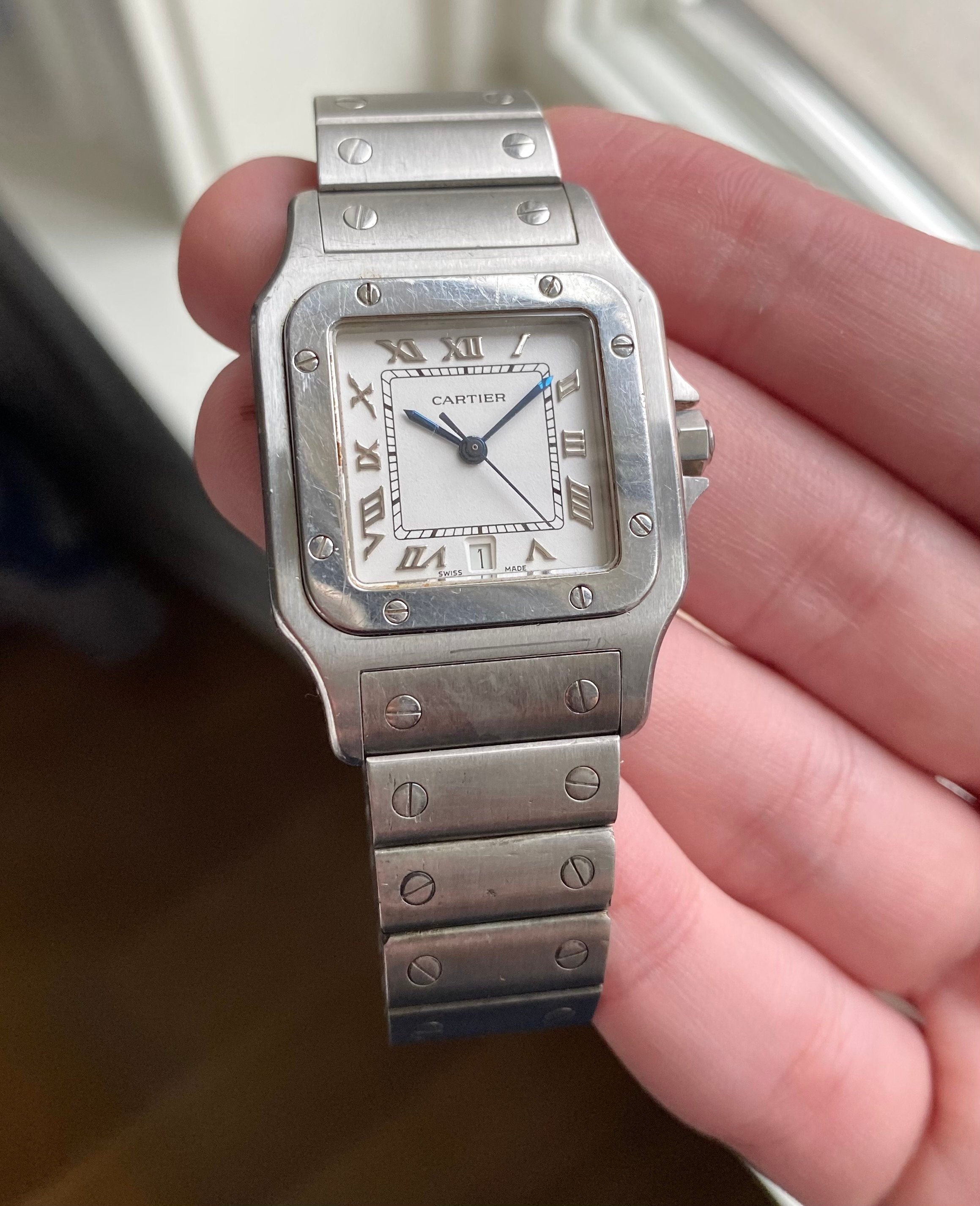 Cartier Santos 80s Ref 1564 Quartz White Roman Numeral Dial Steel 29mm Watch