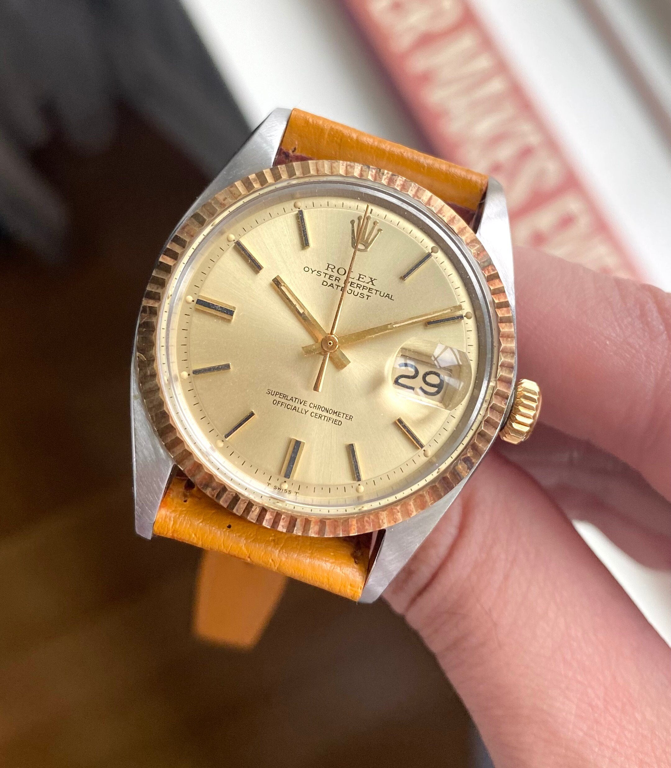 Vintage Rolex Datejust Ref 1601 70s Automatic Two Tone Champagne Dial 36mm Watch