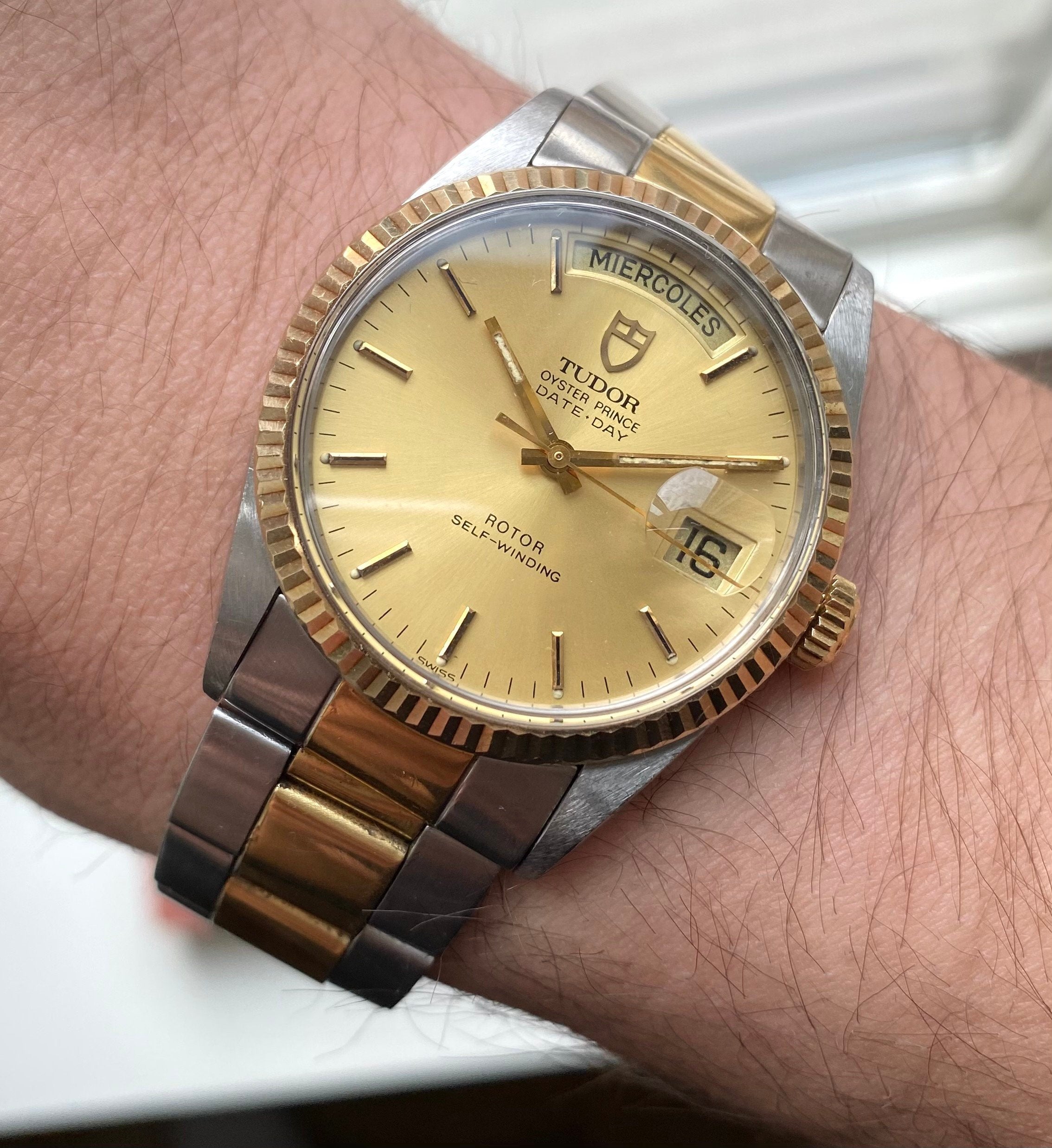 Tudor Oysterprince Dateday Quickset Champagne Sunburst Dial Two Tone Watch