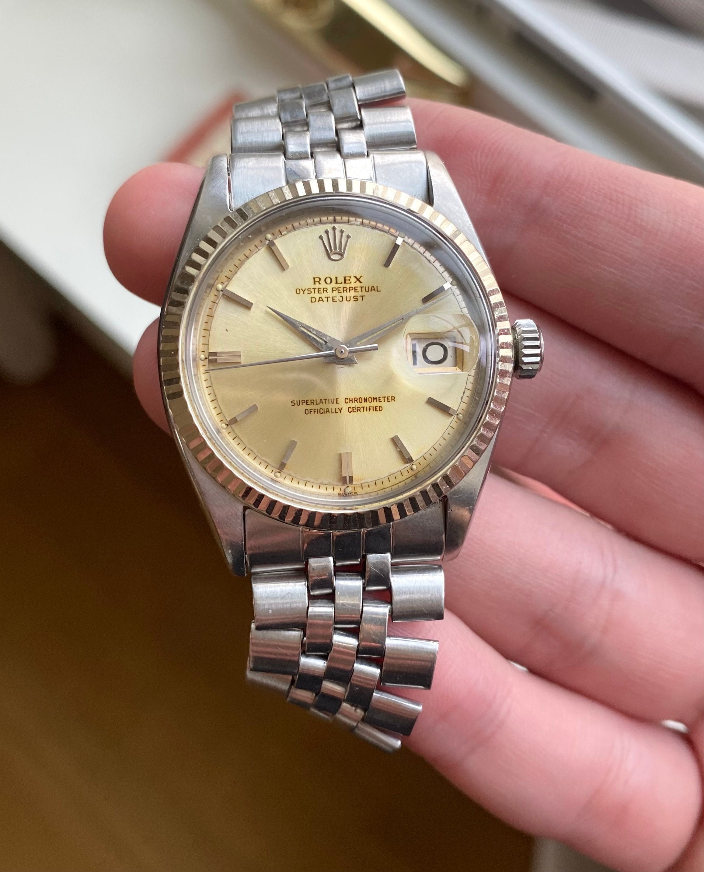 Vintage Rolex Datejust 1601 60s Automatic Silver Patina Dial w/ Bracelet Watch