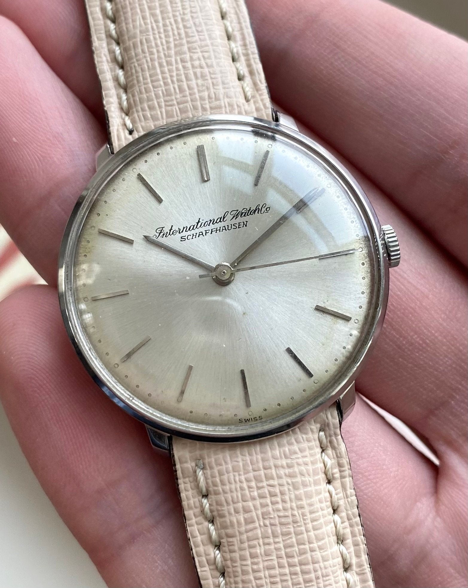 Vintage IWC Manual Wind Silver Sunburst Dial Steel Case 60s Watch