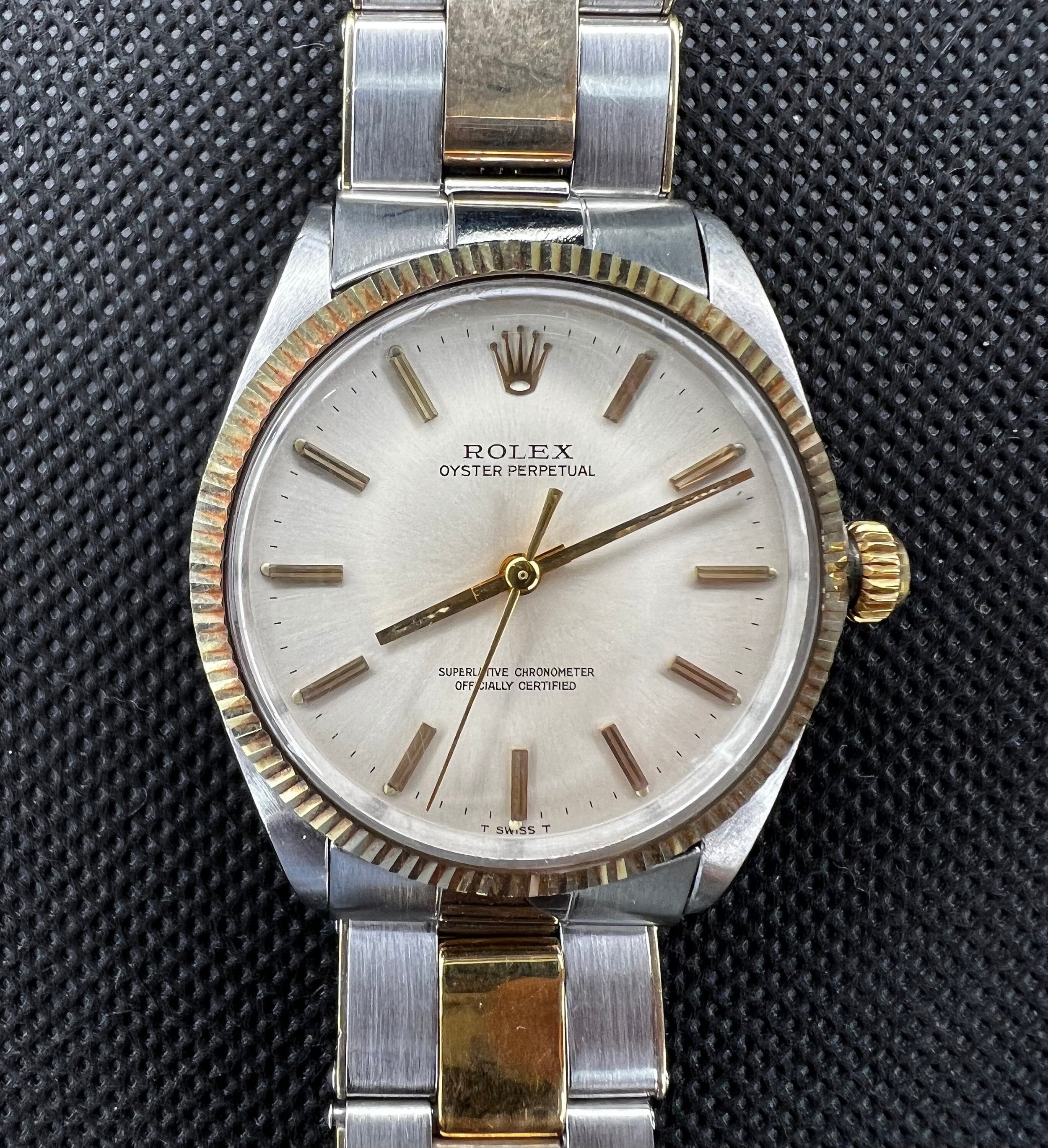 Rolex Oyster Perpetual 1005 Vintage Automatic Silver Dial Two Tone Case