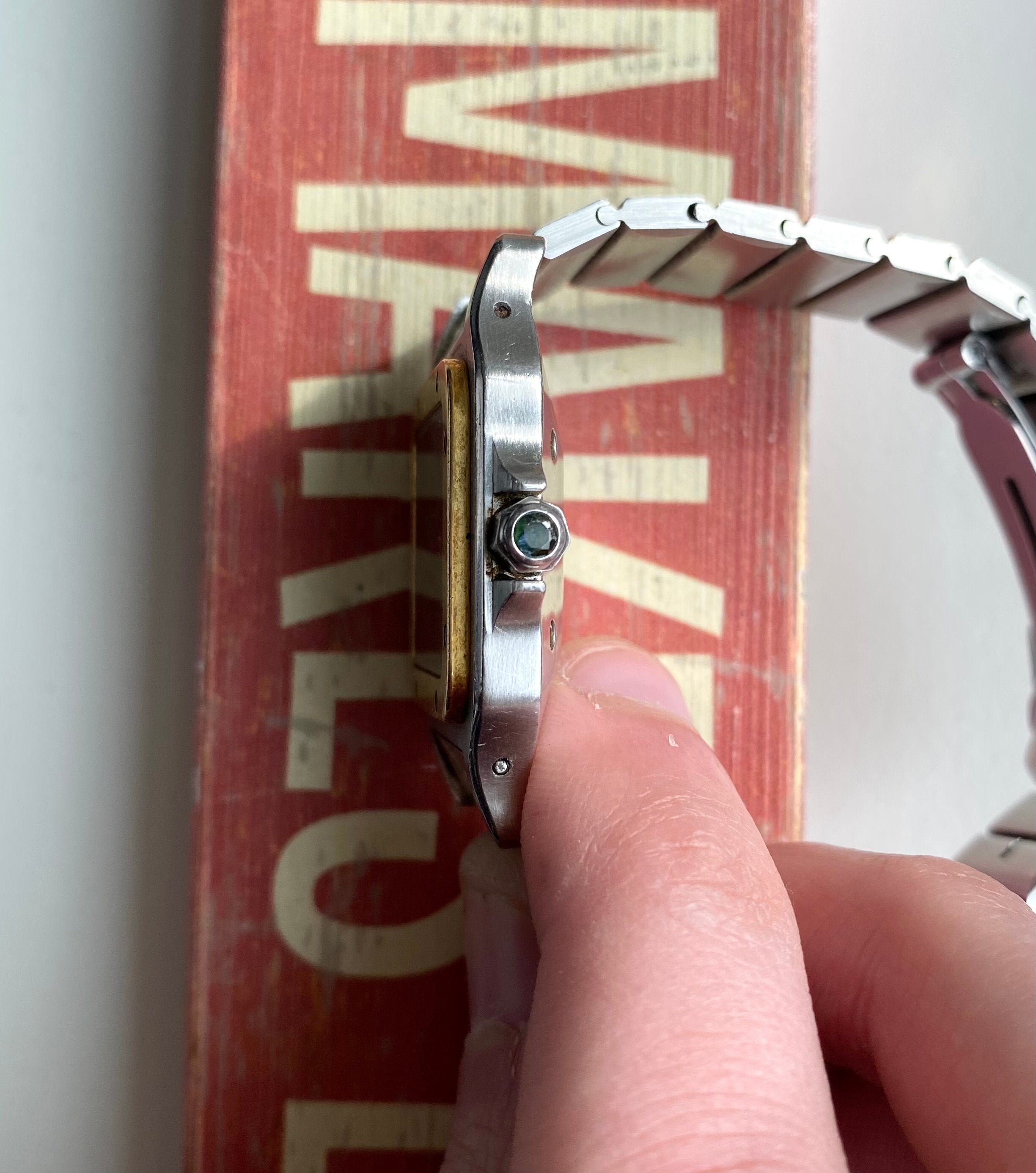 Cartier Santos 80s Vintage Automatic Two Tone RARE Red Lacquered Dial 29mm Case